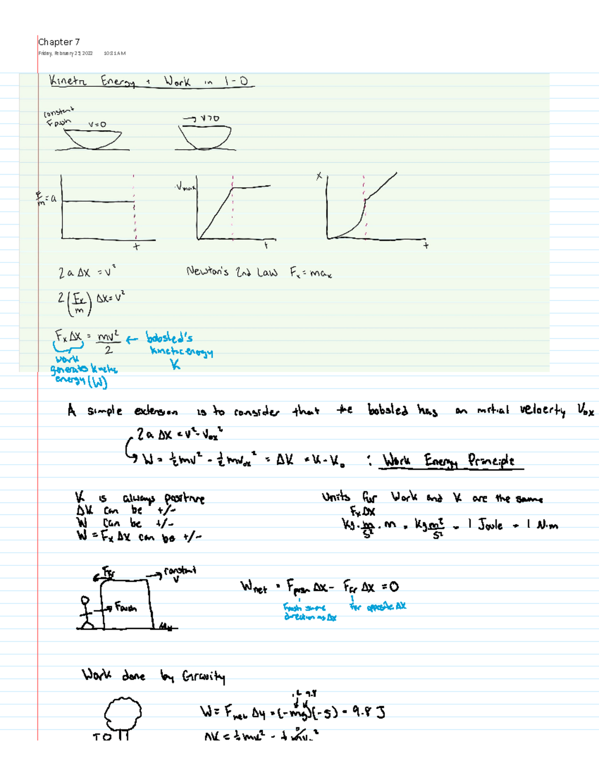 Chapter 7 - Kinetic Energy & Work in Constant Forces (Course Code: V70 ...