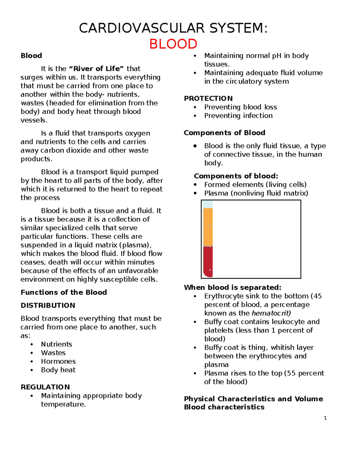 Blood Lecture Notes 1E - DETAILED - BLOOD Blood It is the “River of ...