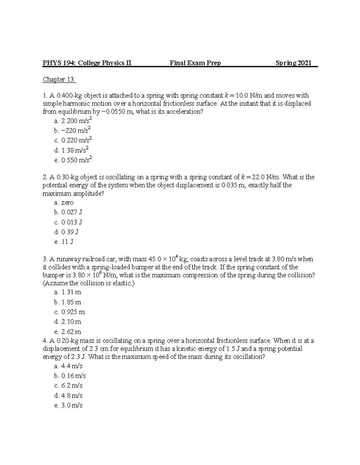 PHYS 194: College Physics II Final Exam Prep - Studocu