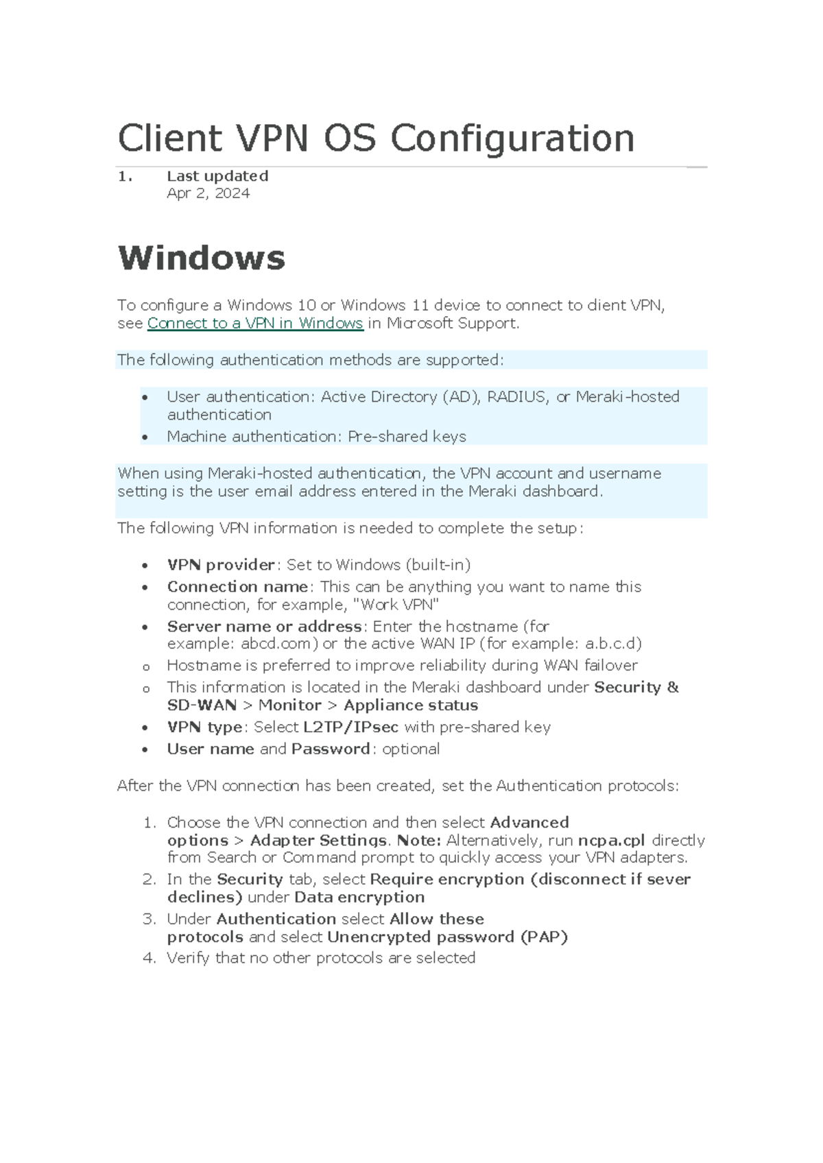 Client VPN OS Configuration - Client VPN OS Configuration Last updated ...