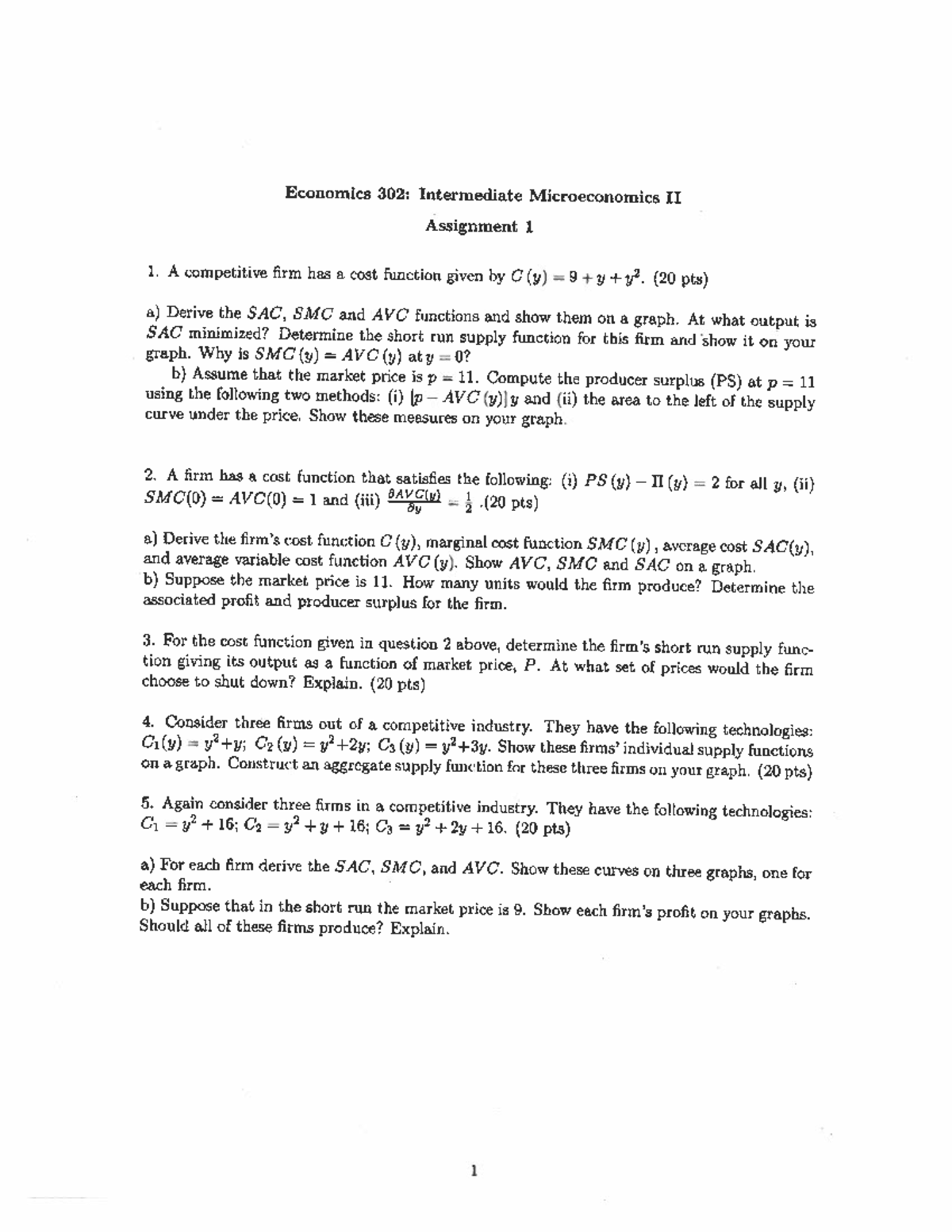 Intermediate Microeconomics Assignment 1 - Econ 302 Analysis - Studocu