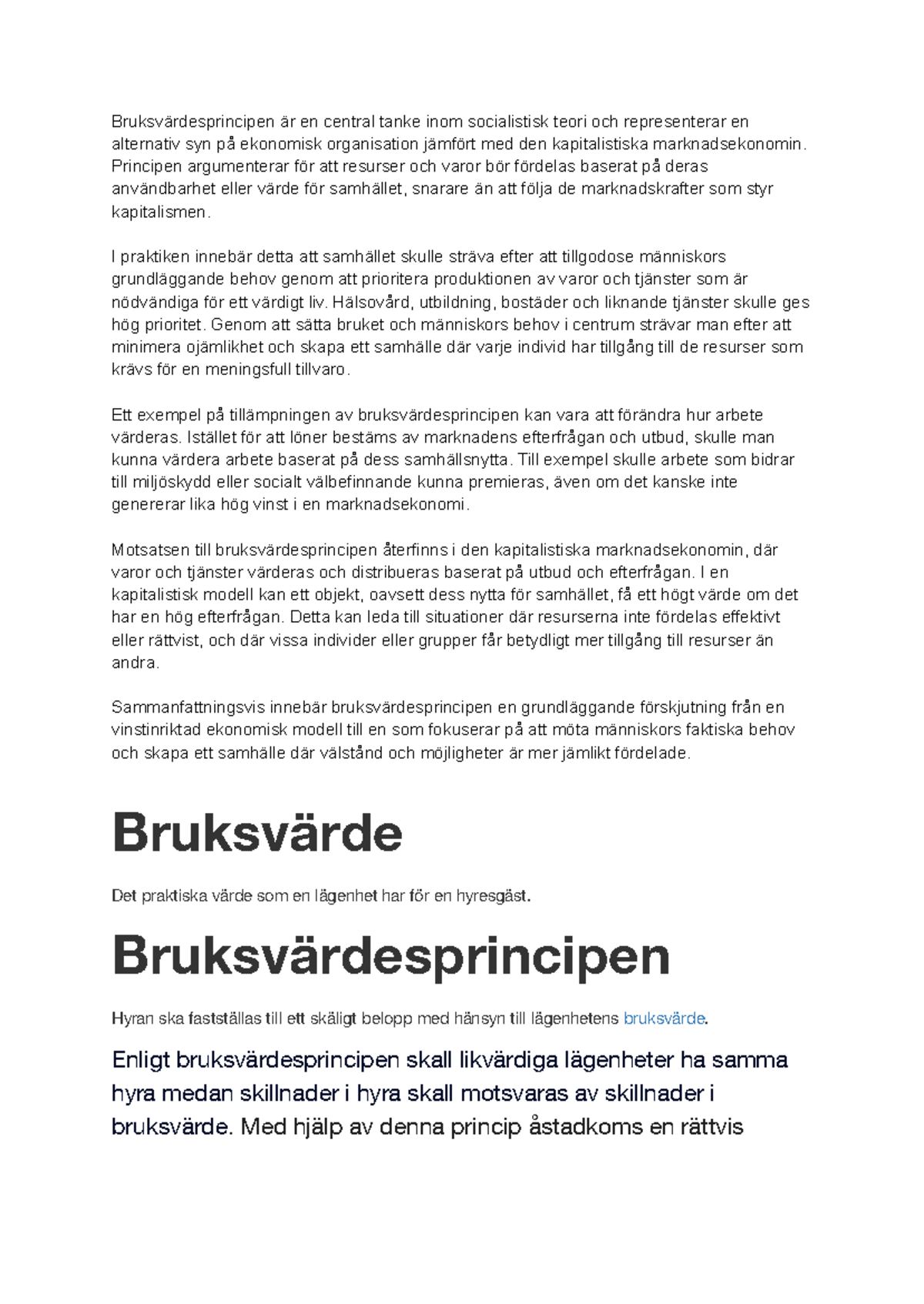 Bruksvärdesprincipen - Principen argumenterar för att resurser och ...
