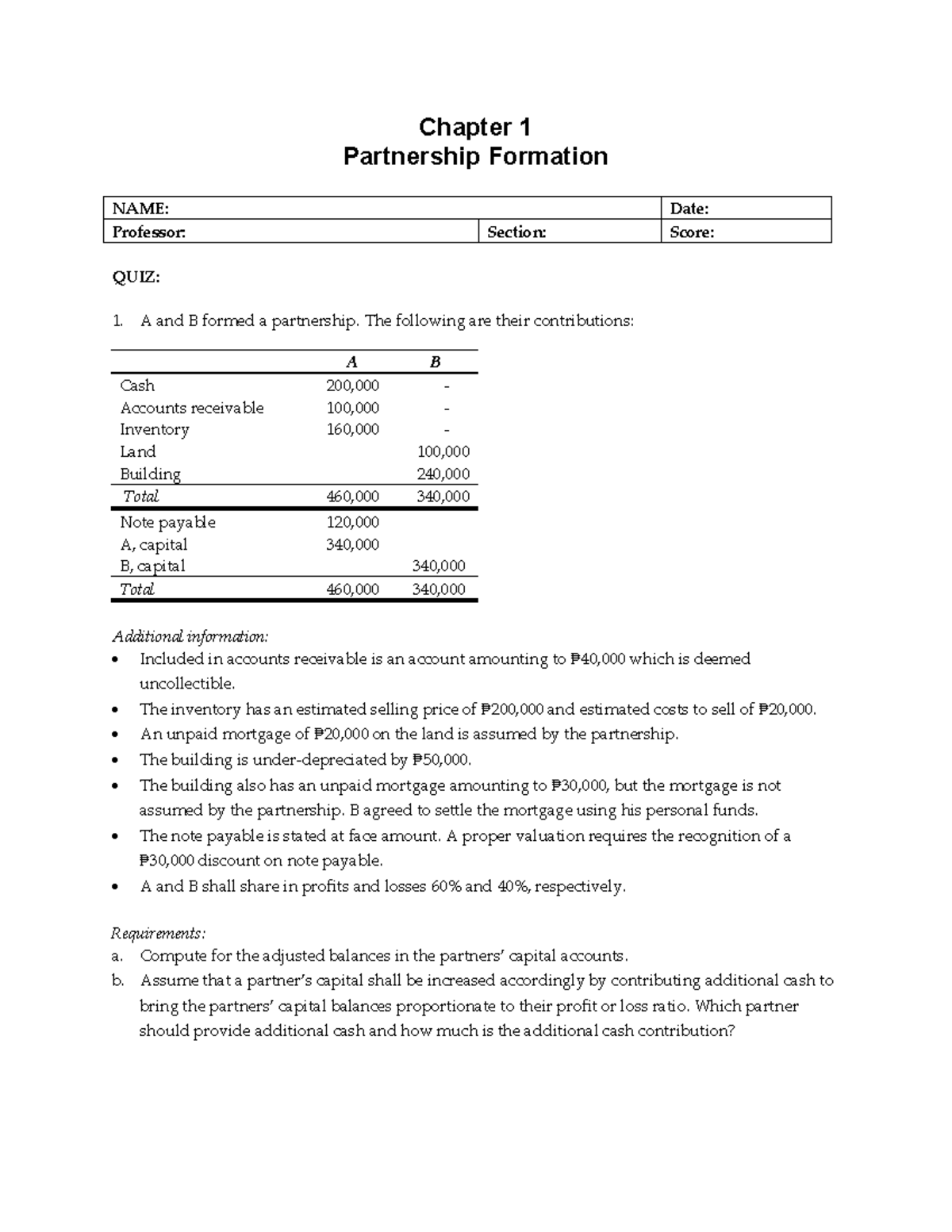 Quiz 1 partnership formation pdf free - Chapter 1 Partnership Formation ...