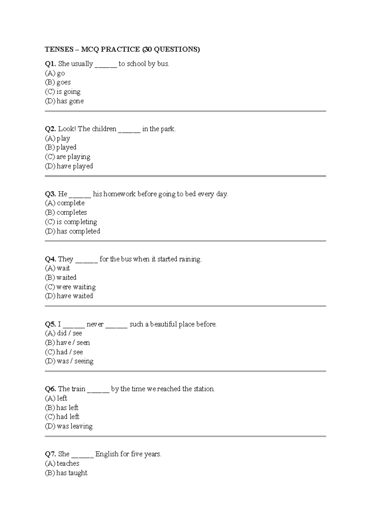 Class 10 Grammar Practice: Tenses & Modals MCQ Set - Studocu