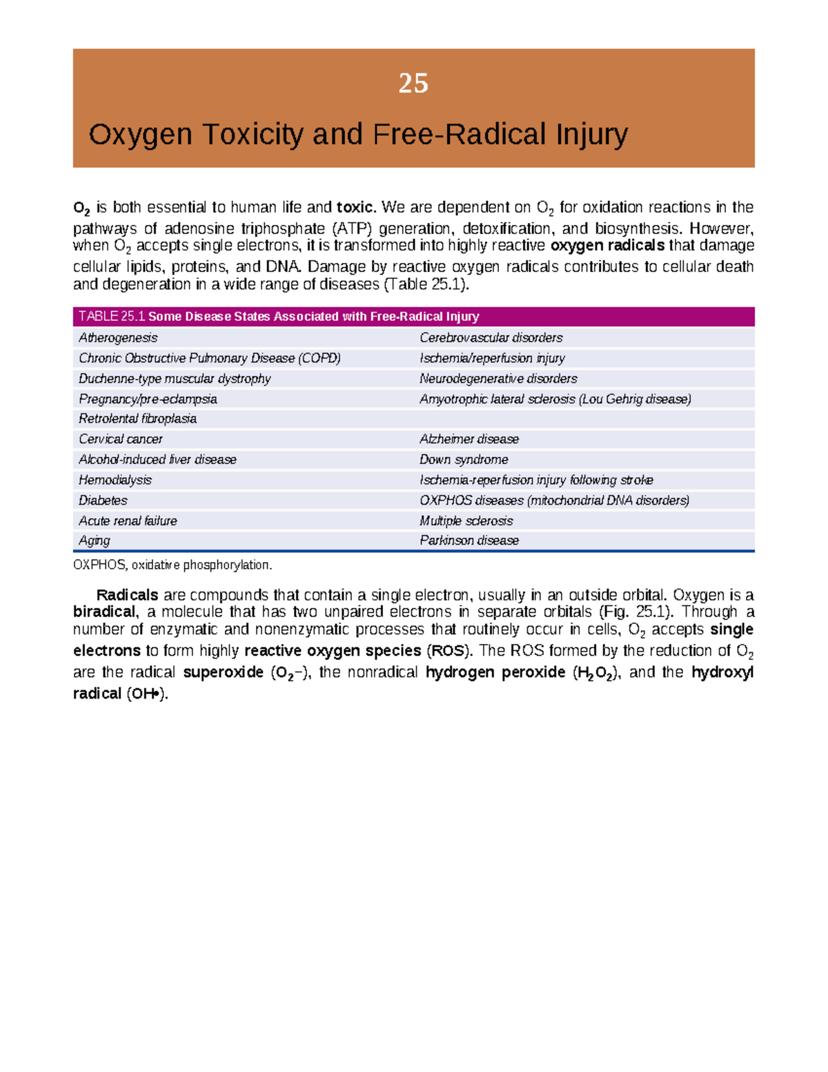 Chapter 25 - 25 Oxygen Toxicity and Free-Radical Injury O 2 is both ...