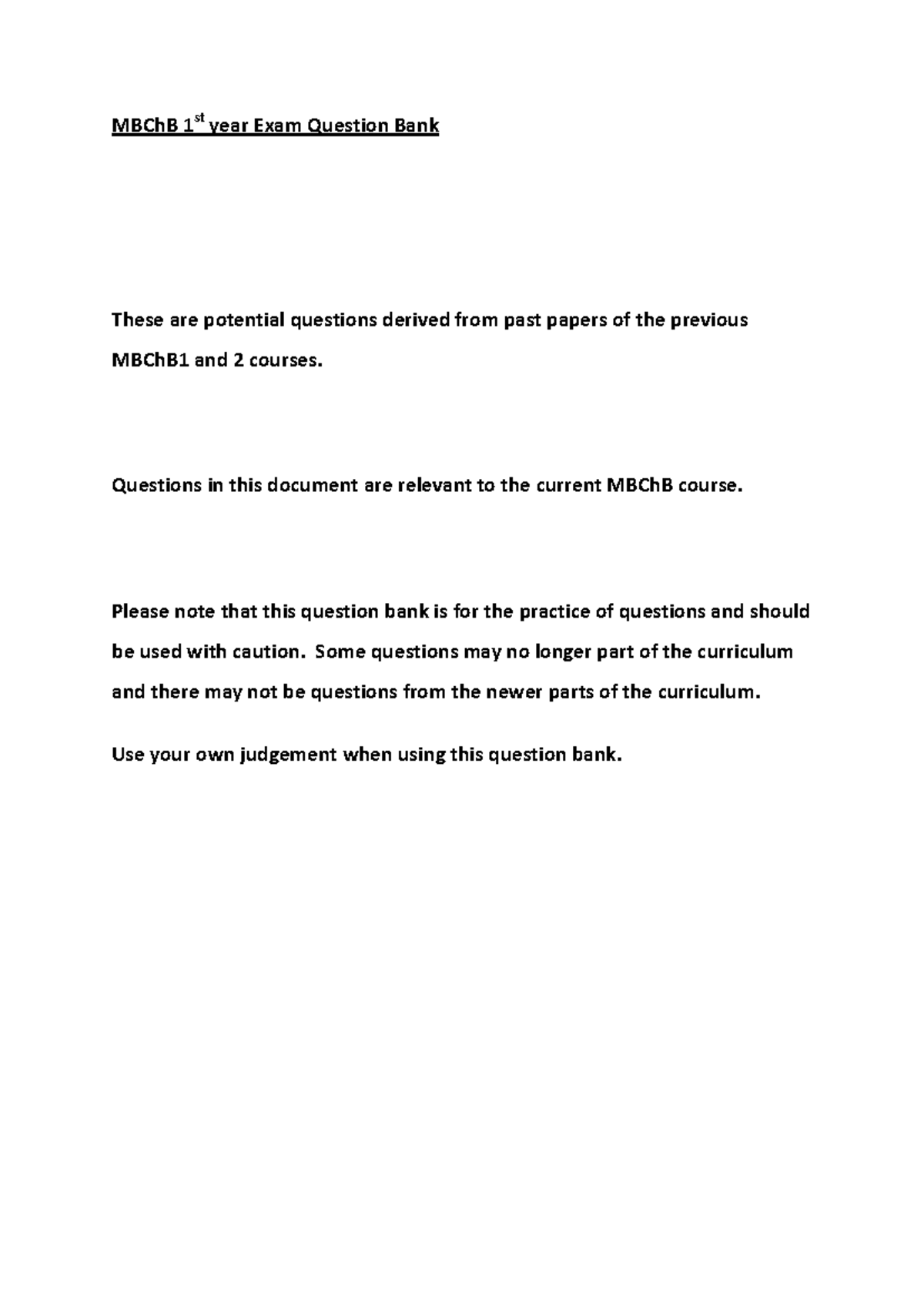 MBChB 1st Year Exam Question Bank: Practice Questions from Past Papers ...