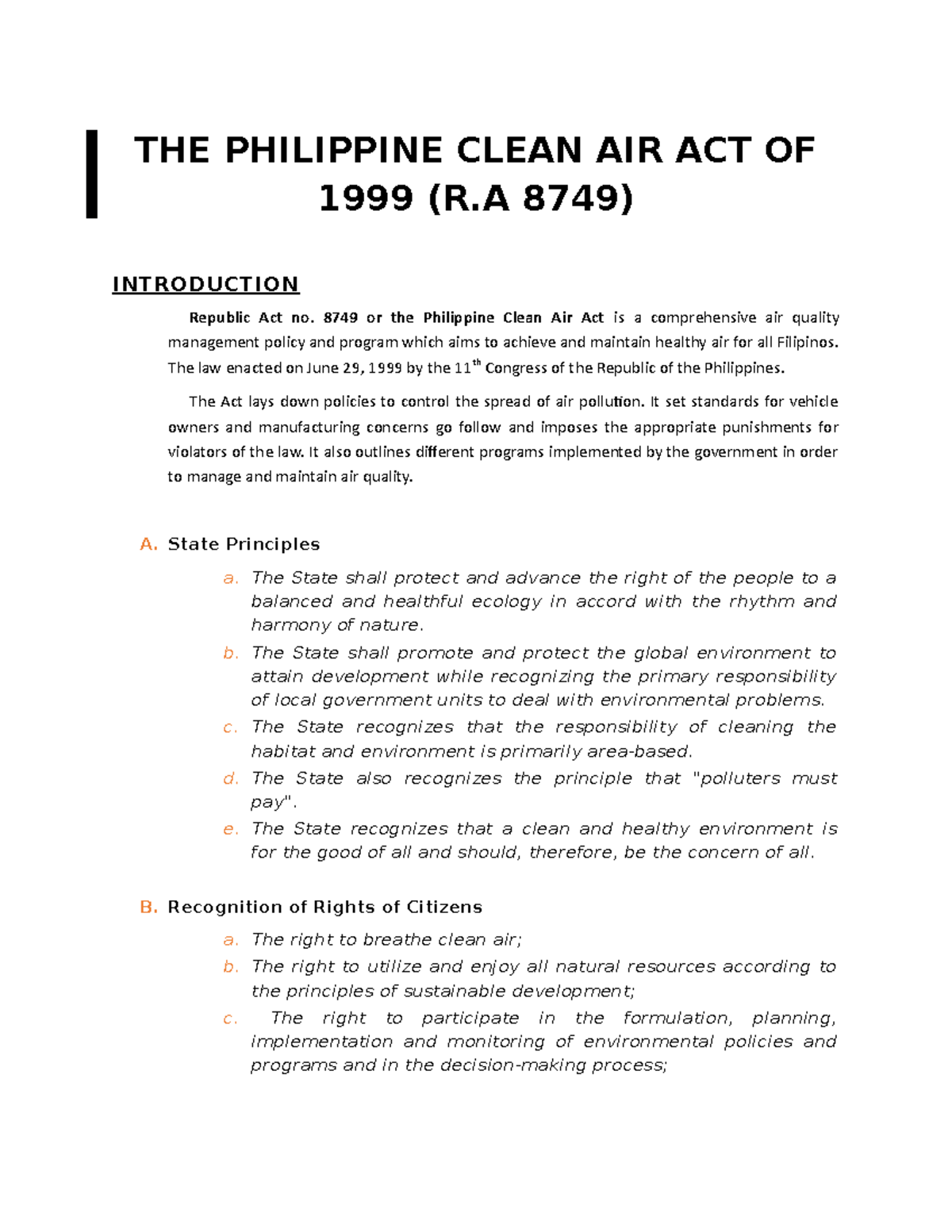 RA 8749: Overview and Key Provisions of the Philippine Clean Air Act ...