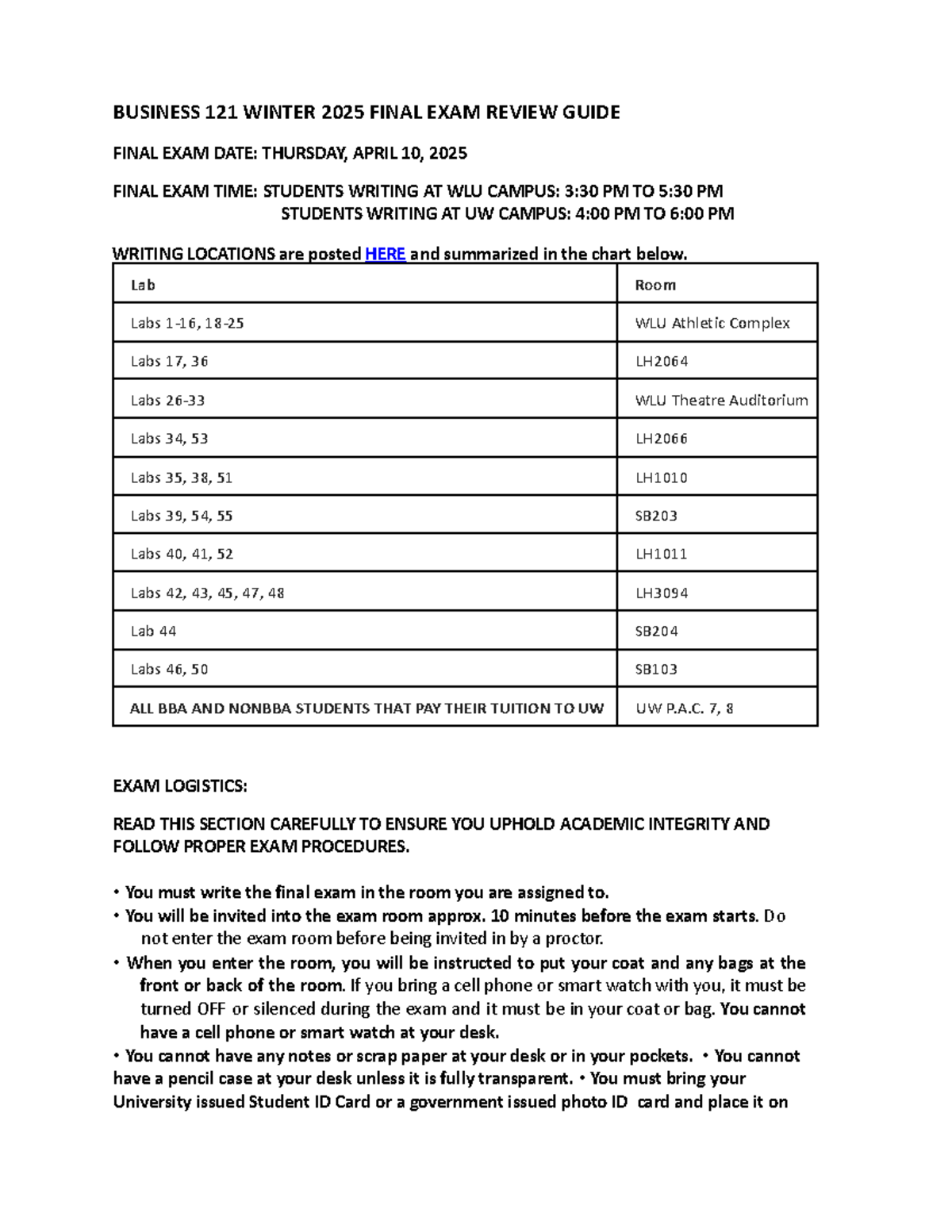 W25 BU121 Final Exam Review Guide for April 2025 - Studocu