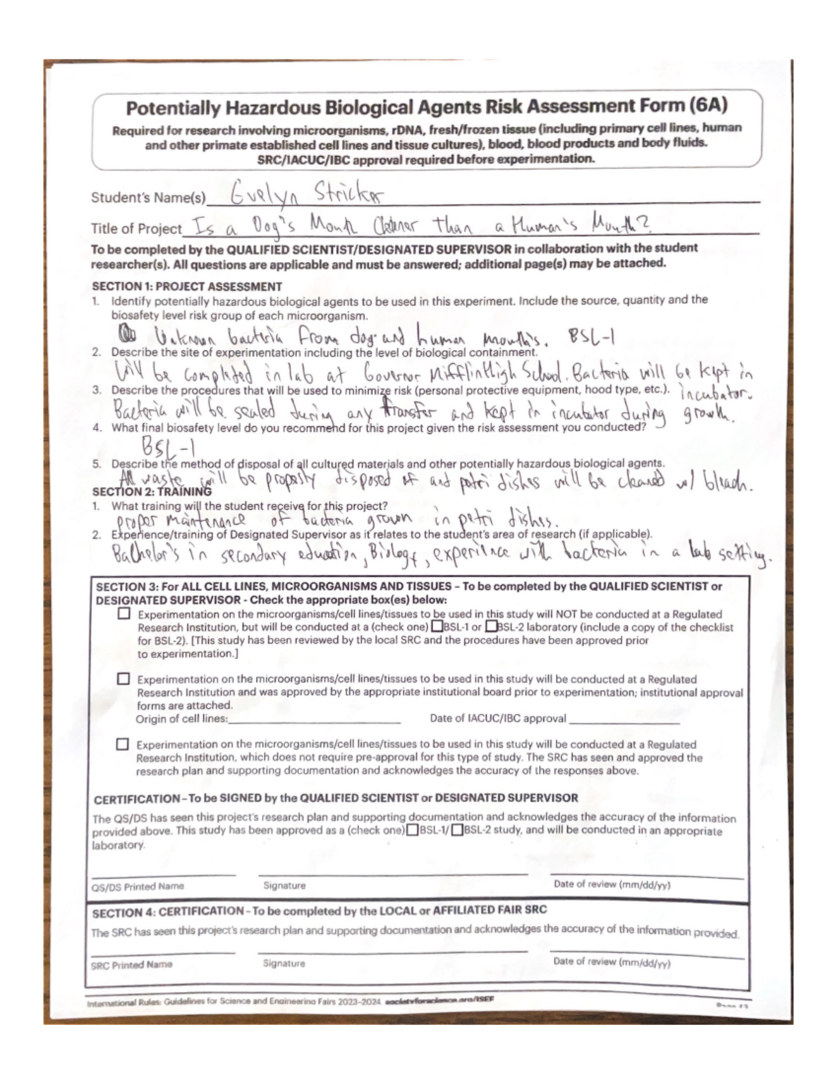 Potentially Hazardous Biological Agents Risk Assessment Form (6A) - AST ...