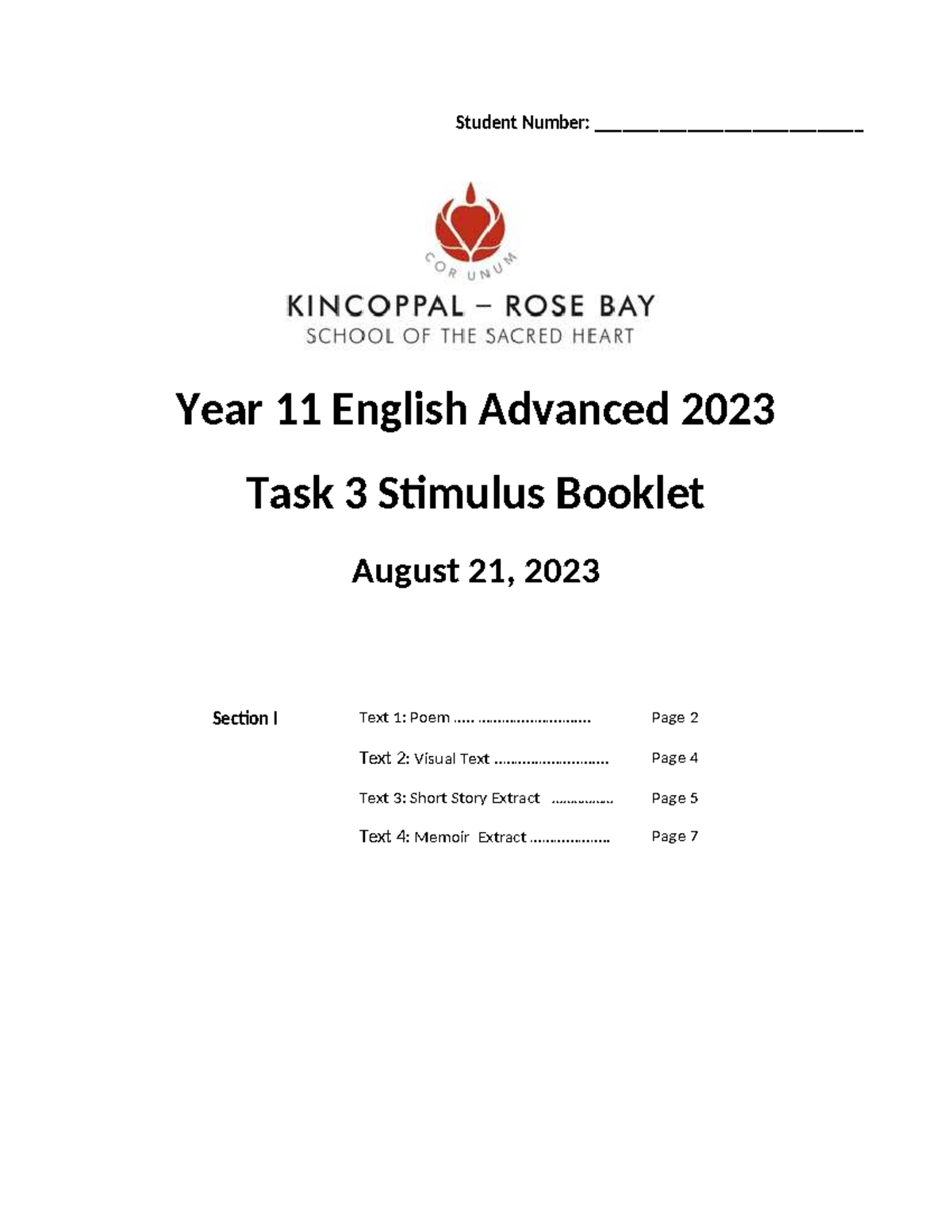 2023 Year 11 English Adv Task 3 Stimulus Booklet - KRB Trial Paper 1 ...