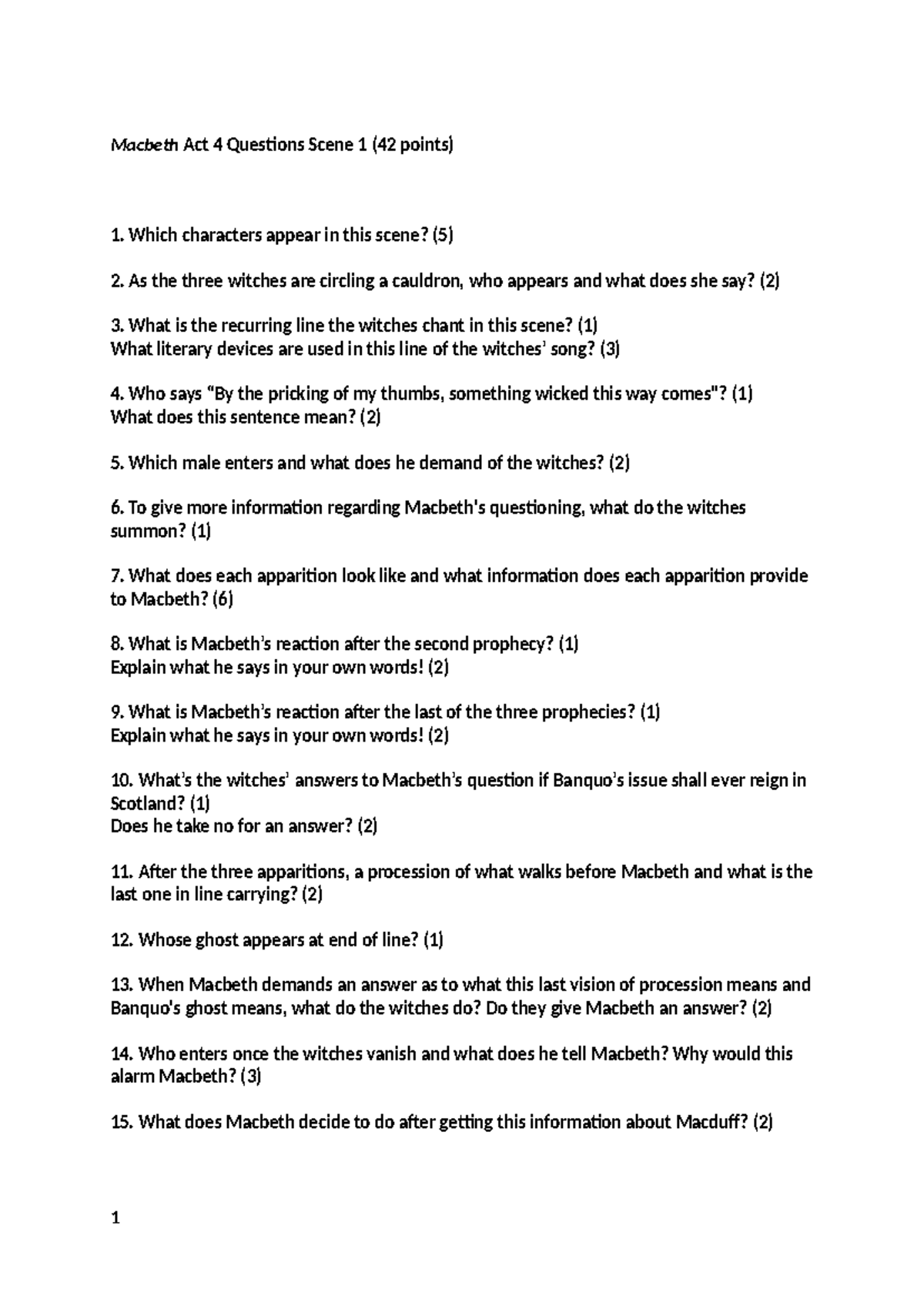 Macbeth Act 4 Scene 1 Questions and Analysis (42 Points) - Studeersnel