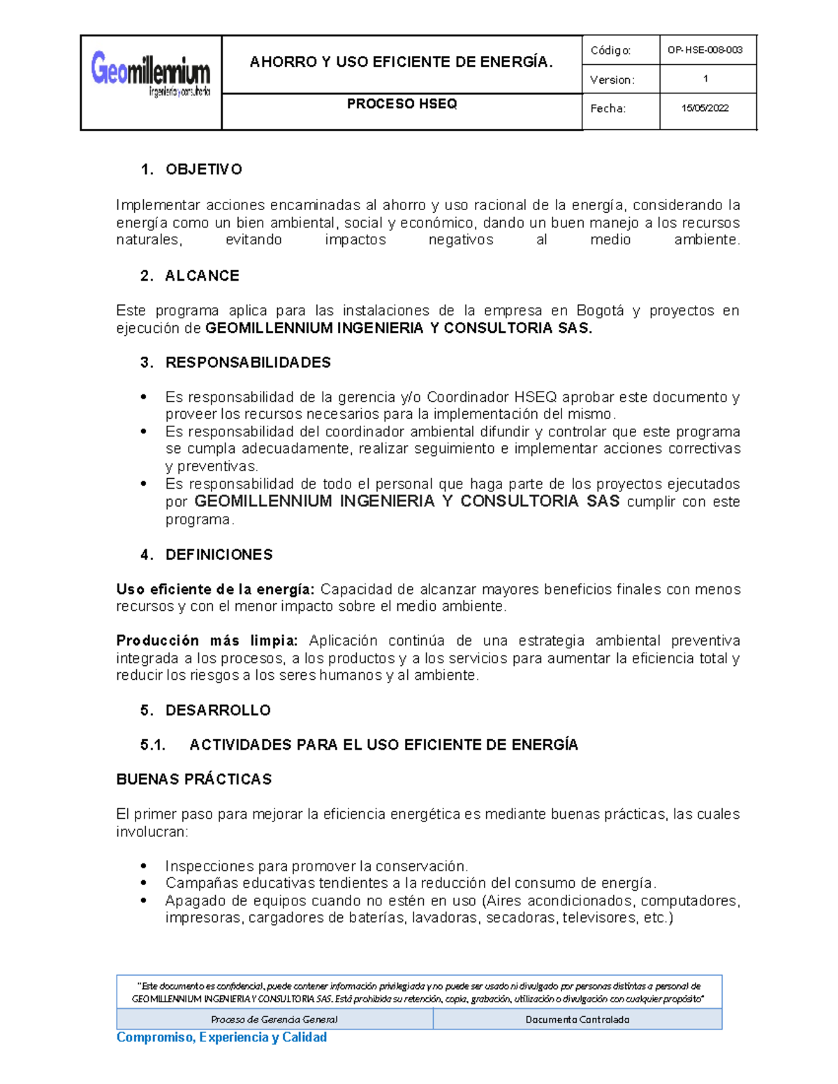 Programa de Ahorro y Uso Eficiente de Energía - OP-AMB-012-003 - Studocu