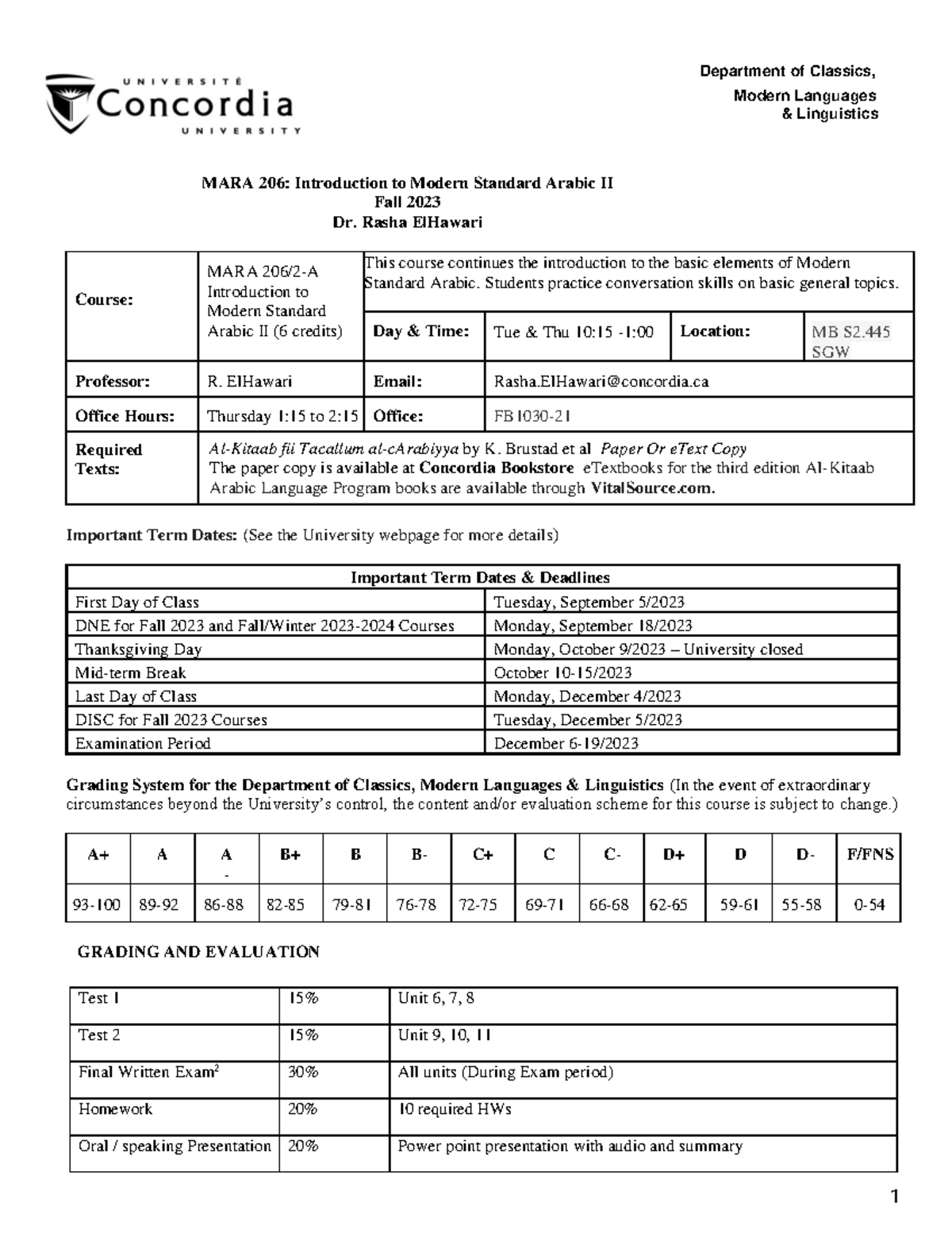 MARA 206 Elhawari. 2023 - Modern Languages & Linguistics MARA 206 ...