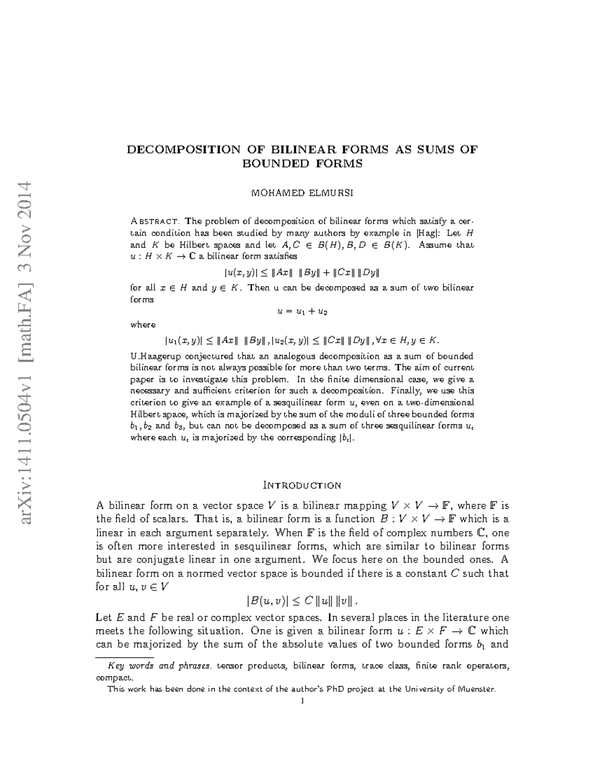 Decomposition of Bounded Bilinear Forms: A Study (MATH 1411) - Studocu