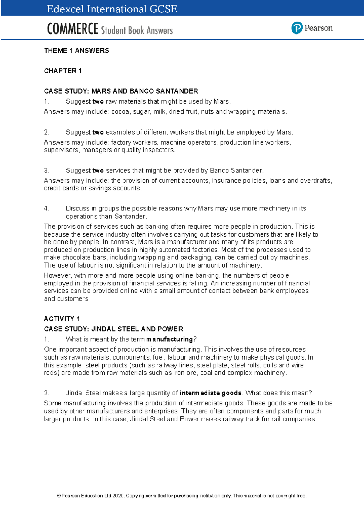 International GCSE Commerce Case Study Answers Compilation - Studocu