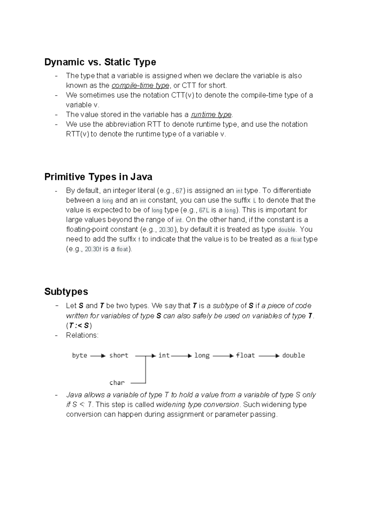 Variable and Type Summaries: Dynamic vs. Static Types in Java - Studocu