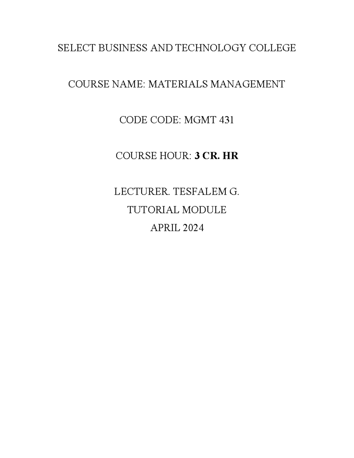 Chapter 1 & 2 Overview of Materials Management - MGMT 431 Notes - Studocu
