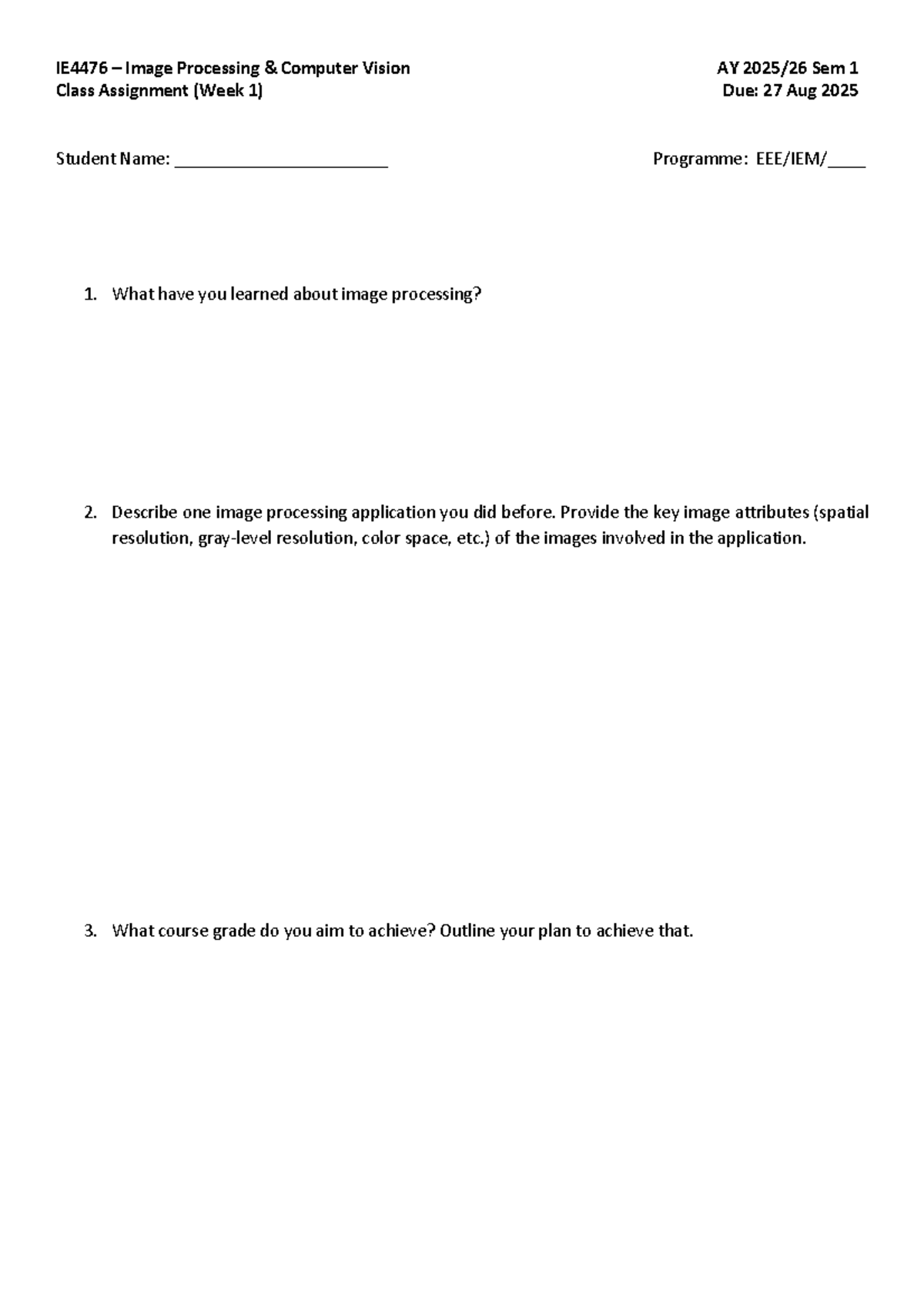 IE4476-Digital Image Fundamentals: Key Concepts and Technologies