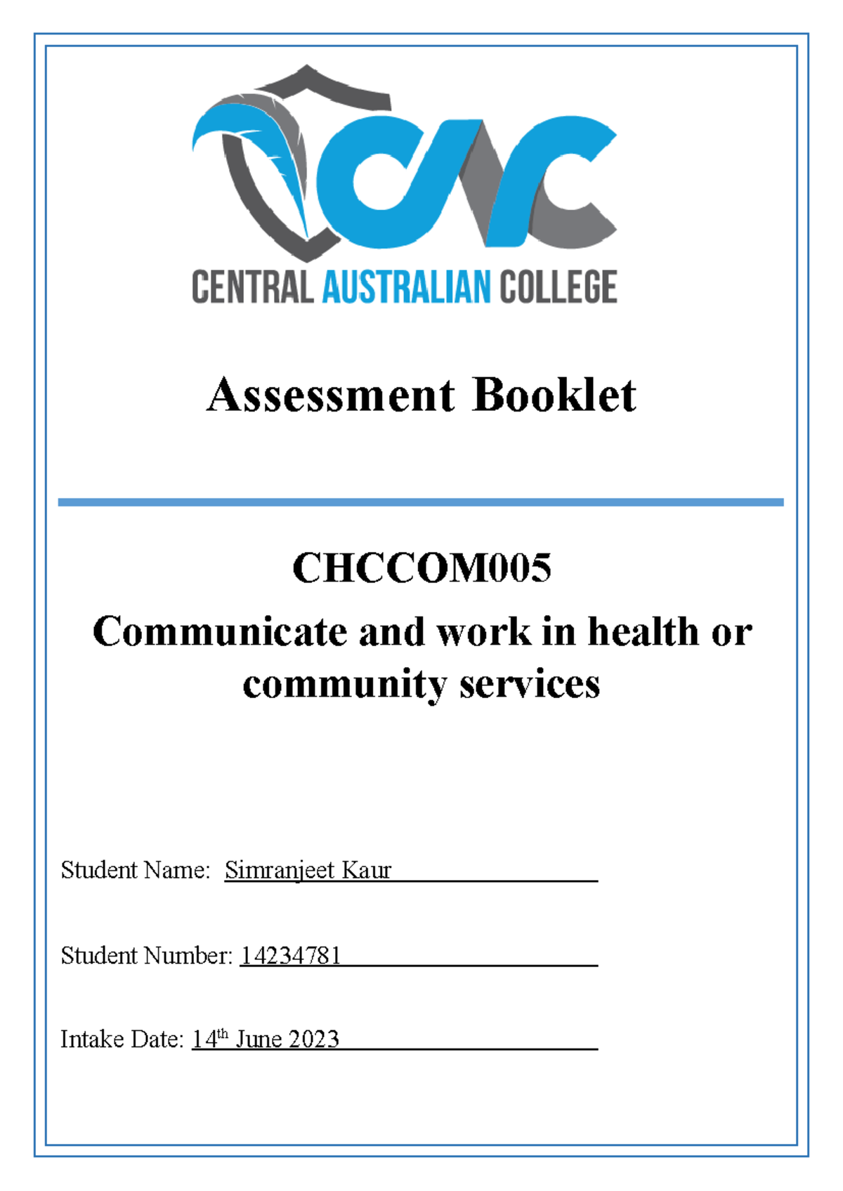CHCCOM 005 Final Assessment Booklet for Community Services - Studocu