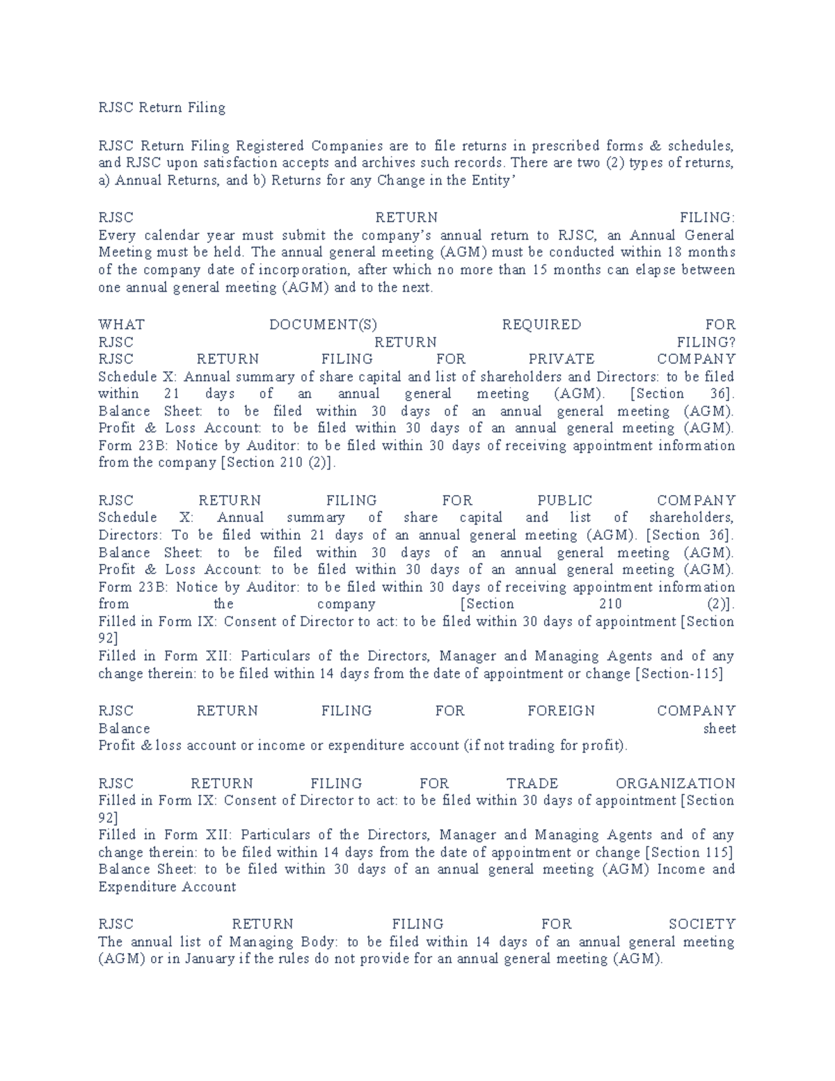 RJSC Return Filing Guidelines for Registered Companies - Studocu