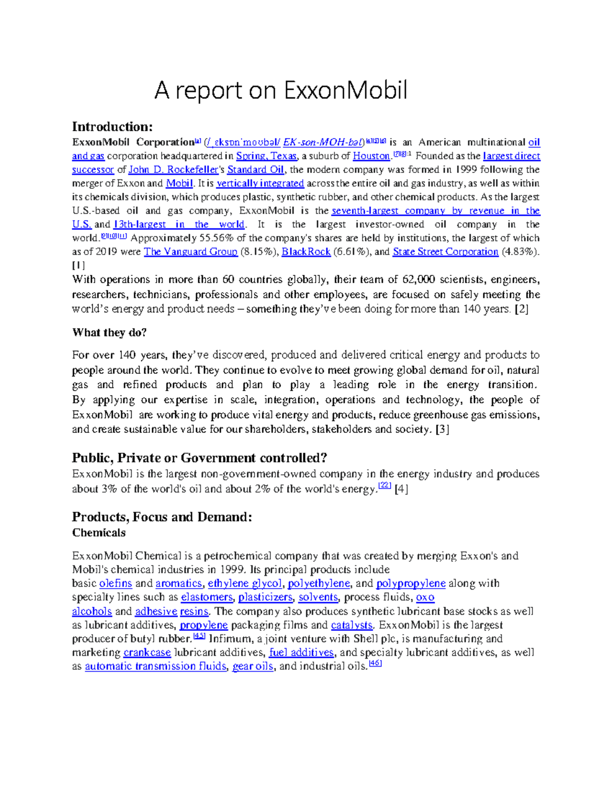 A report on Exxon Mobil - A report on ExxonMobil Introduction ...