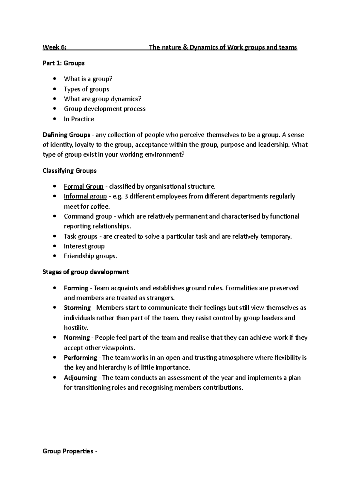 Week 6 - Understanding Work Groups and Team Dynamics - Studocu