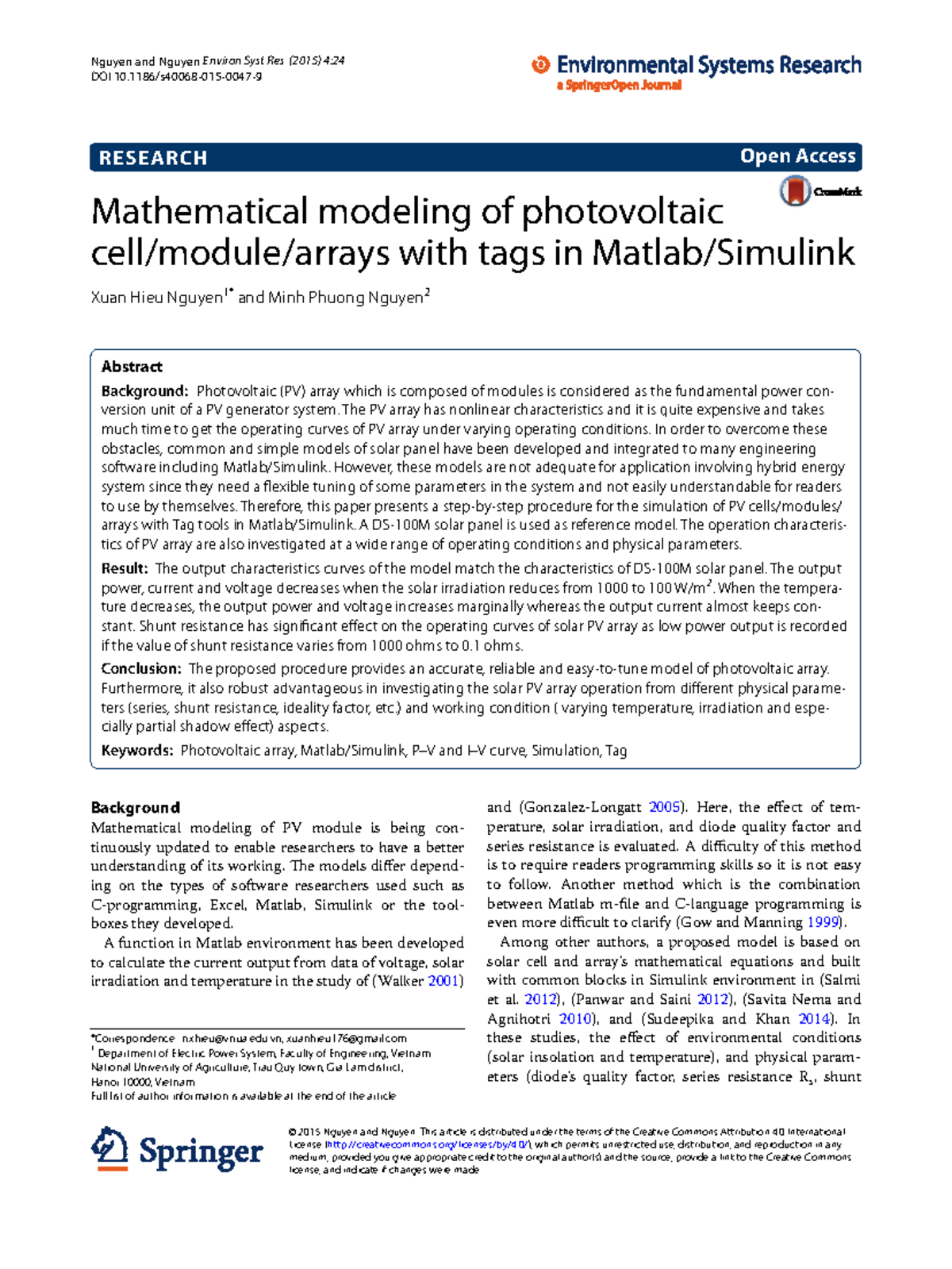 Mathematical Modeling of Photovoltaic Arrays with Tag Tools (40068-015 ...