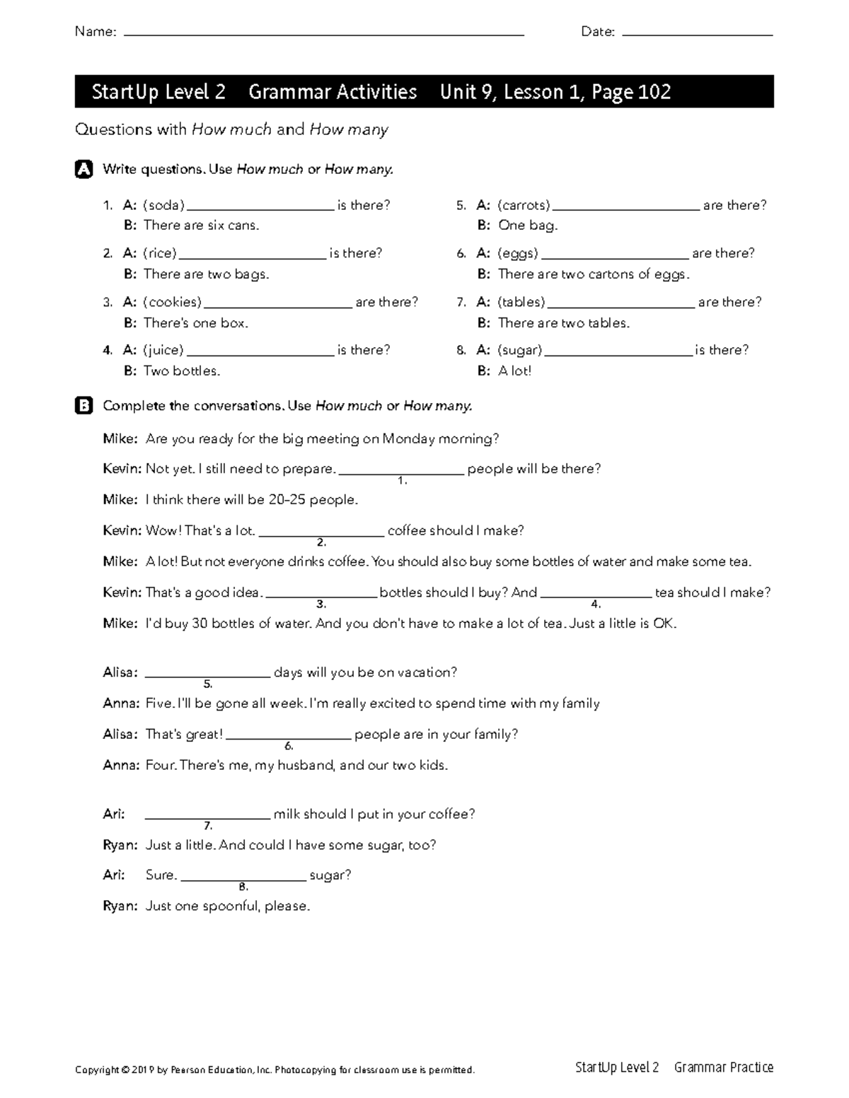 StartUp Level 2 Grammar Activities: Unit 9, Lessons 1 & 2 - Studocu