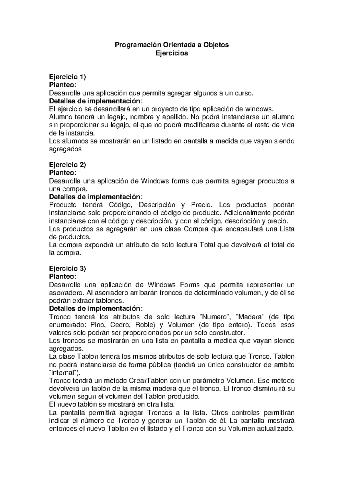 Ejercicios de Programación Orientada a Objetos - Ejercicios 1 a 3 - Studocu