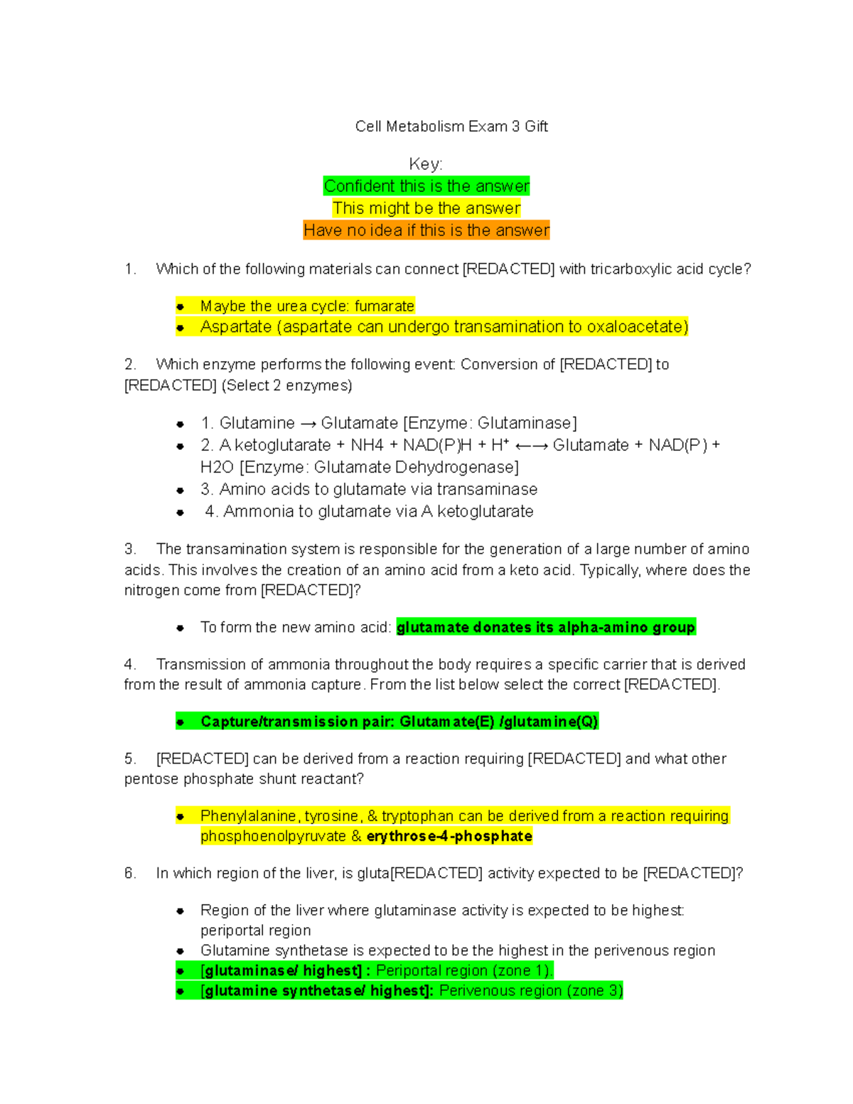 Cell Metabolism Exam 3 Study Guide and Gift Key - Studocu