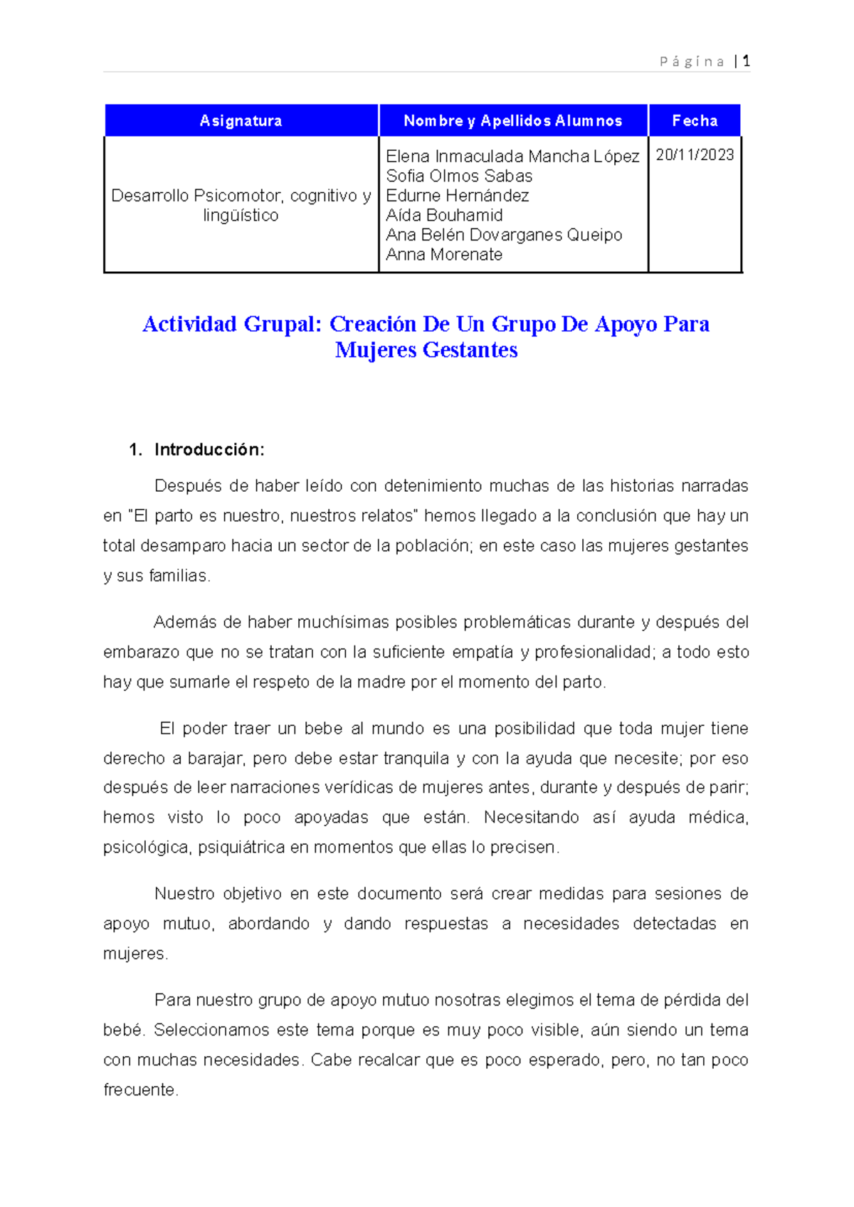 ACTV.1 Creación de Grupo Apoyo para Mujeres Gestantes y sus Necesidades - Document Preview