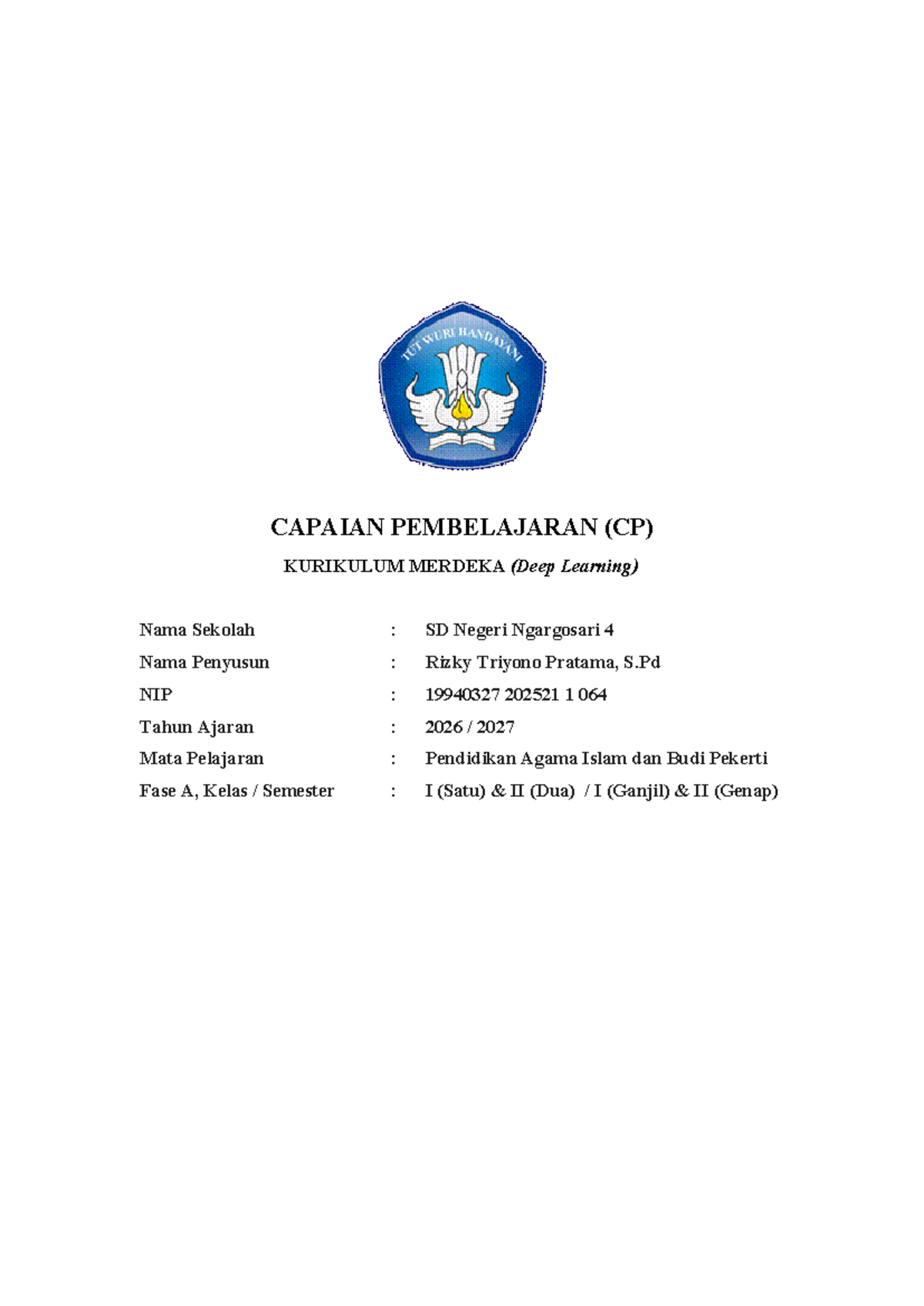 CP FASE A: Capaian Pembelajaran PAI dan Budi Pekerti 2026-2027 - Document Preview