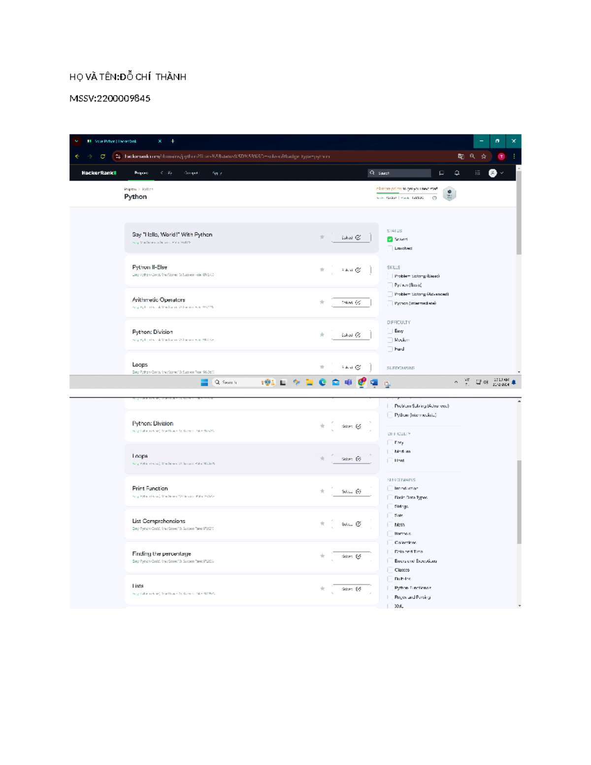 Hackerrank - fdsfsd - HO VA TÊN:DO CHI THÄNH Solve Python HackerRank ...