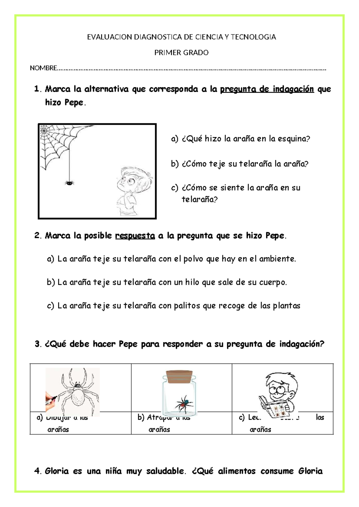Evaluación Diagnóstica de Ciencia y Tecnología - Primer Grado - Studocu