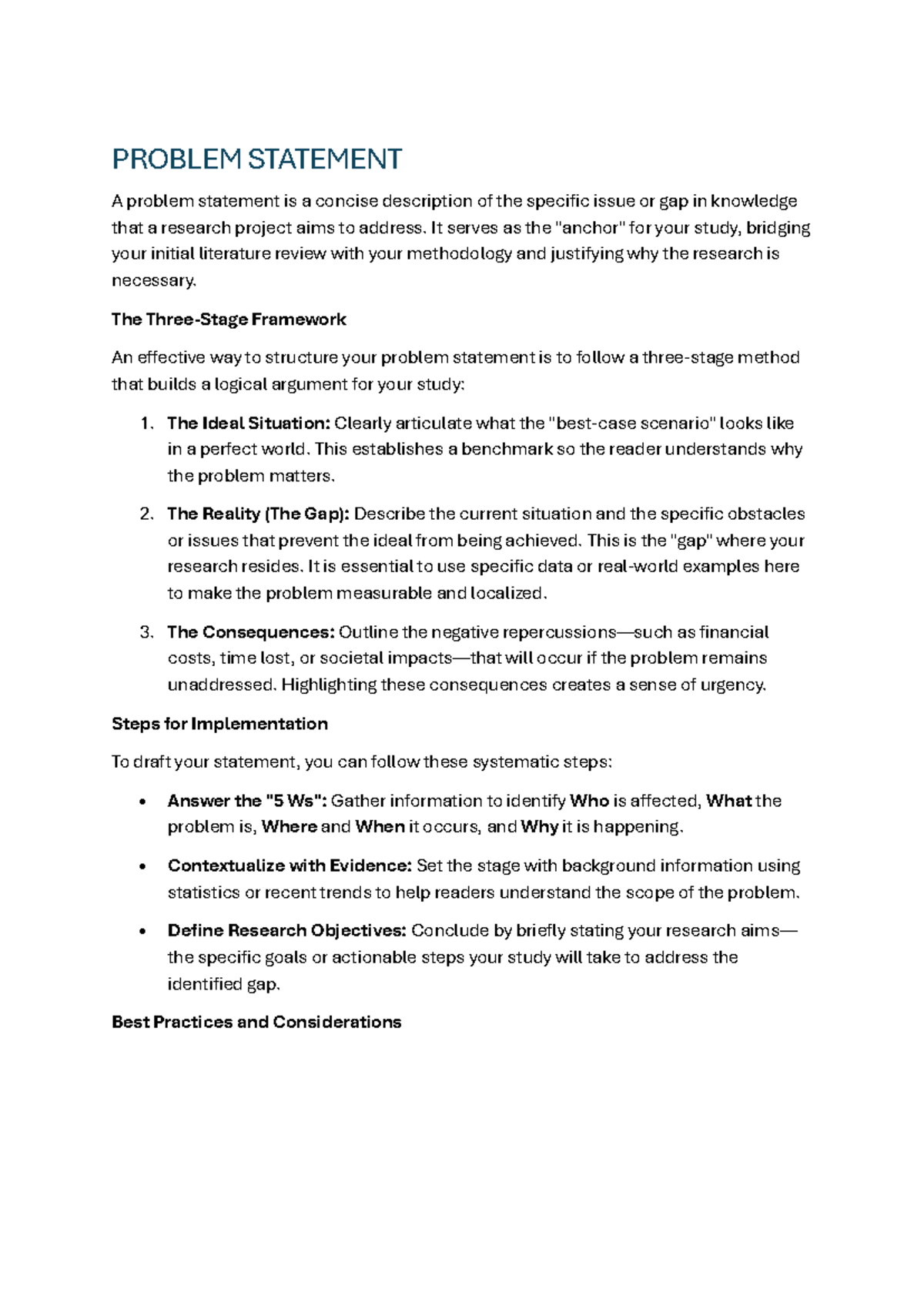 How to Write a Problem Statement for Research Projects - Studocu