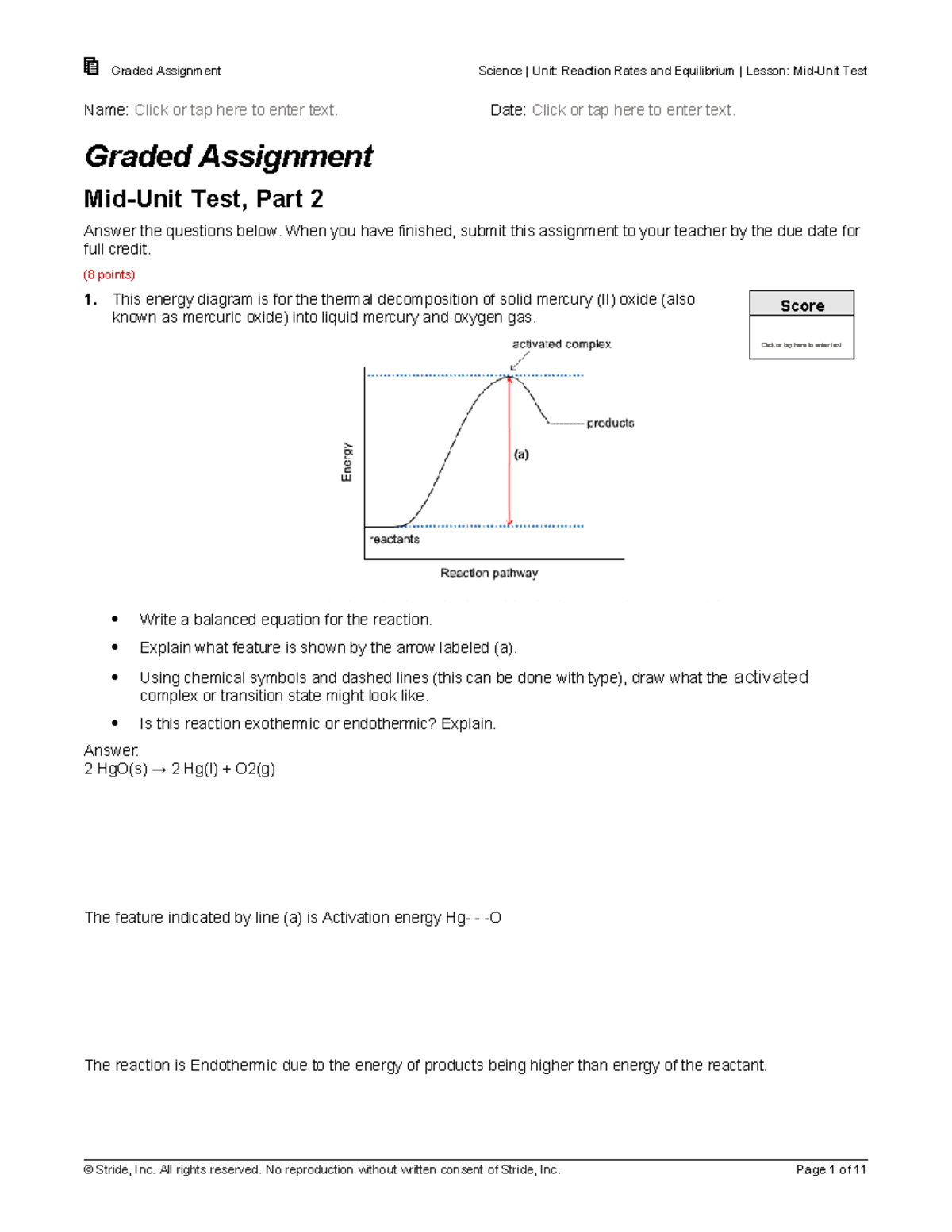 Graded assignment: Science unit on reaction rates and equilibrium - Studocu