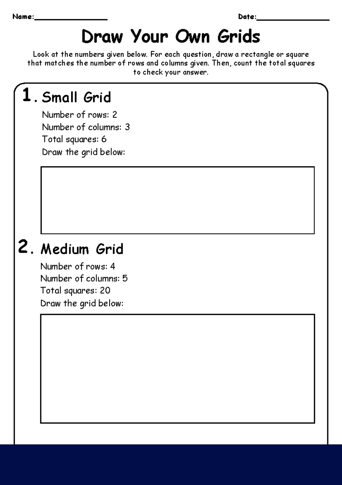 Drawing Grids and Counting Squares - 2nd Grade Worksheet - Name: Date ...