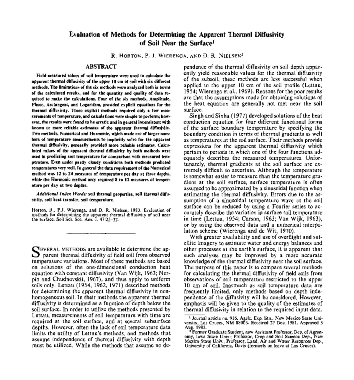 Thermal Diffusivity of Soil - Evaluation of Methods for Determining the ...