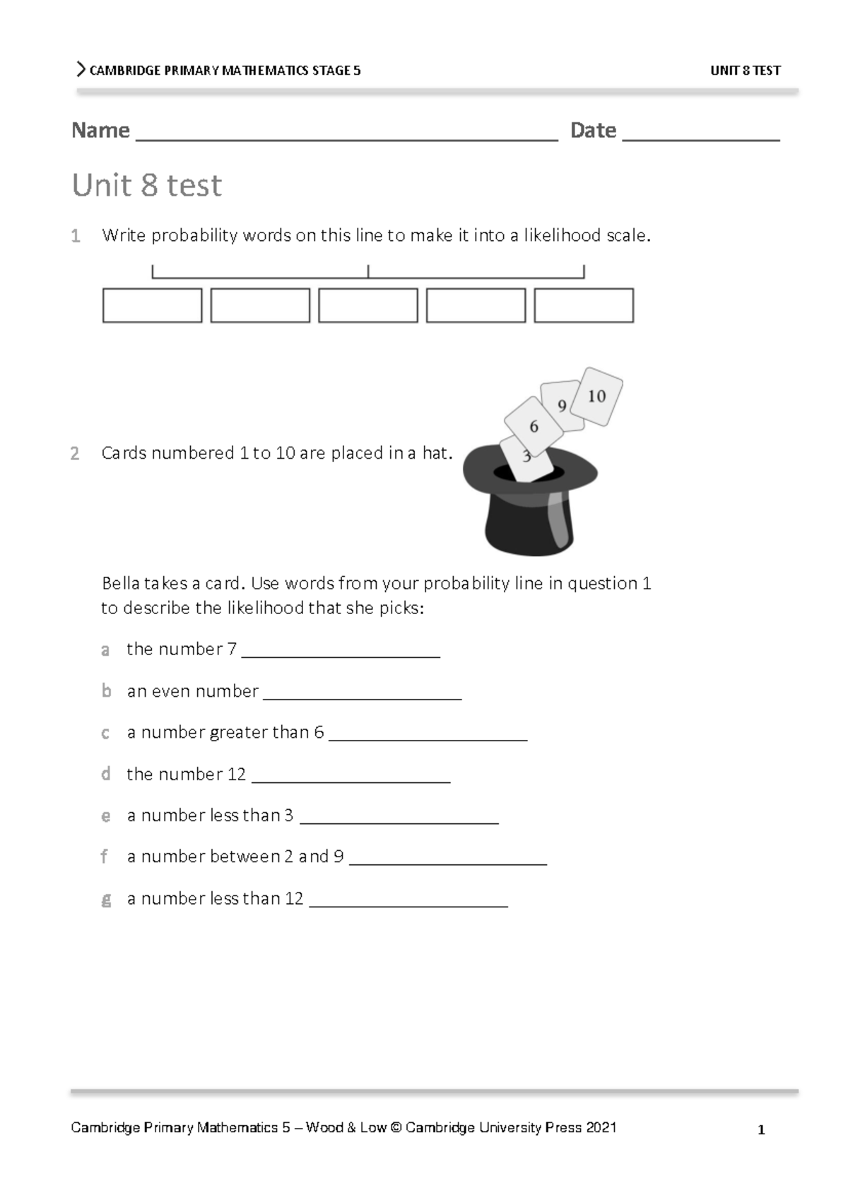 Unit 8 - Cambridge Primary Mathematics Stage 5 Test - Studocu