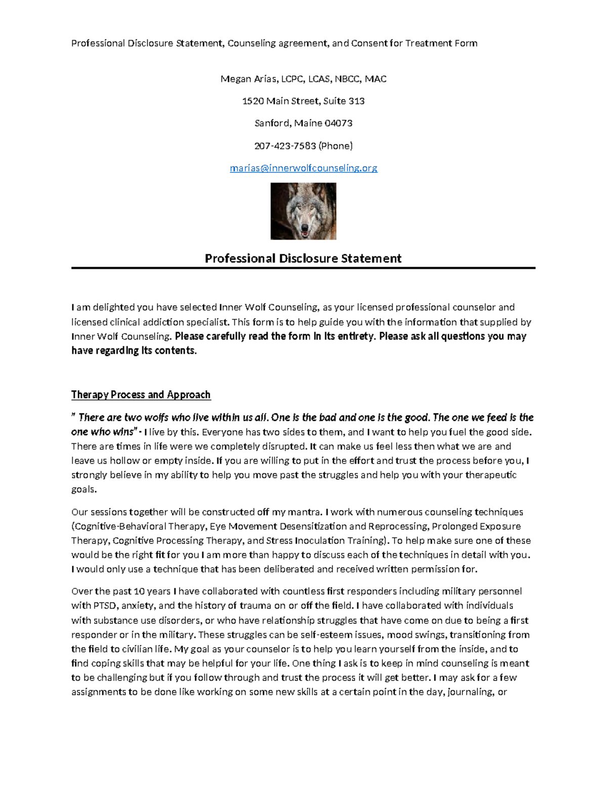 Professional Disclosure Statement - Megan Arias, LCPC, LCAS, NBCC, MAC ...