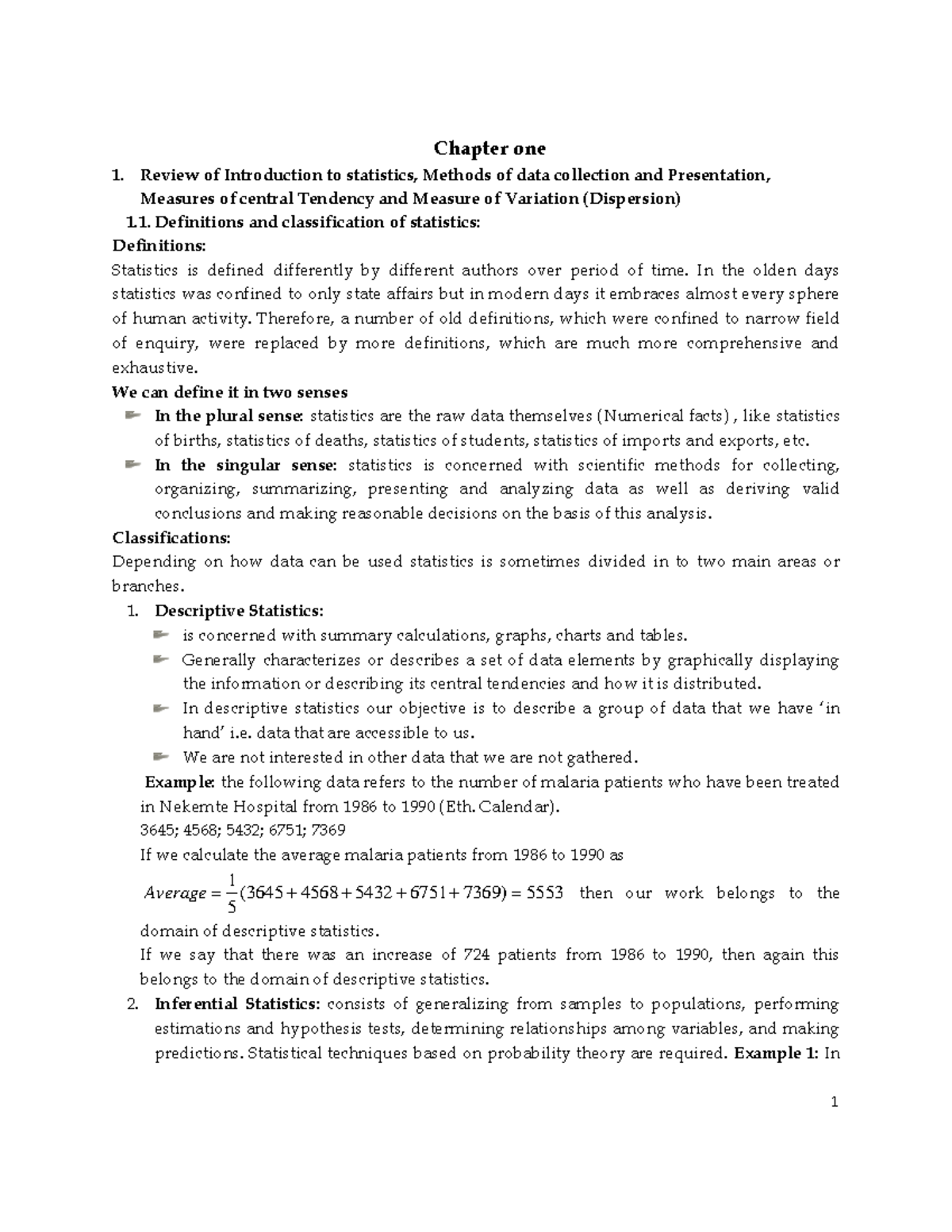 Chapter 1: Review of Introduction to Statistics and Data Collection ...
