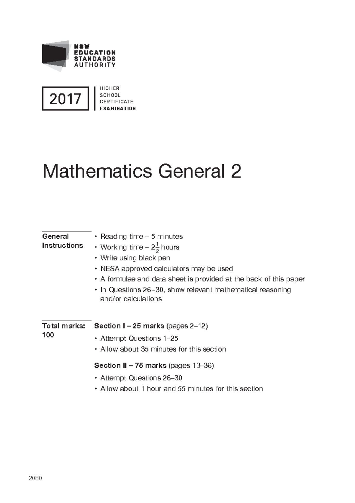 General Maths 2017 - 2017 HIGHER SCHOOL CERTIFICATE EXAMINATION ...