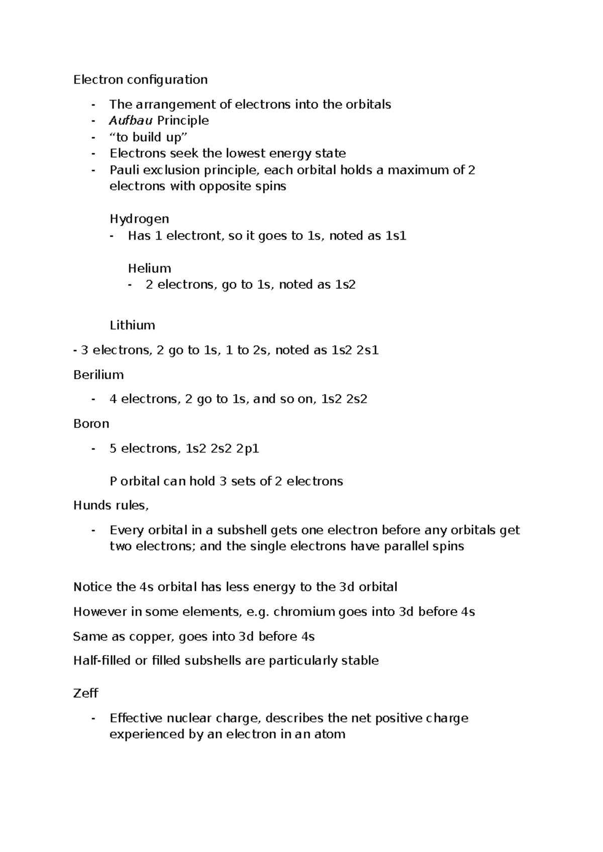 CHM1011 Lecture Notes: Electron Configuration & Bonding Concepts - Studocu