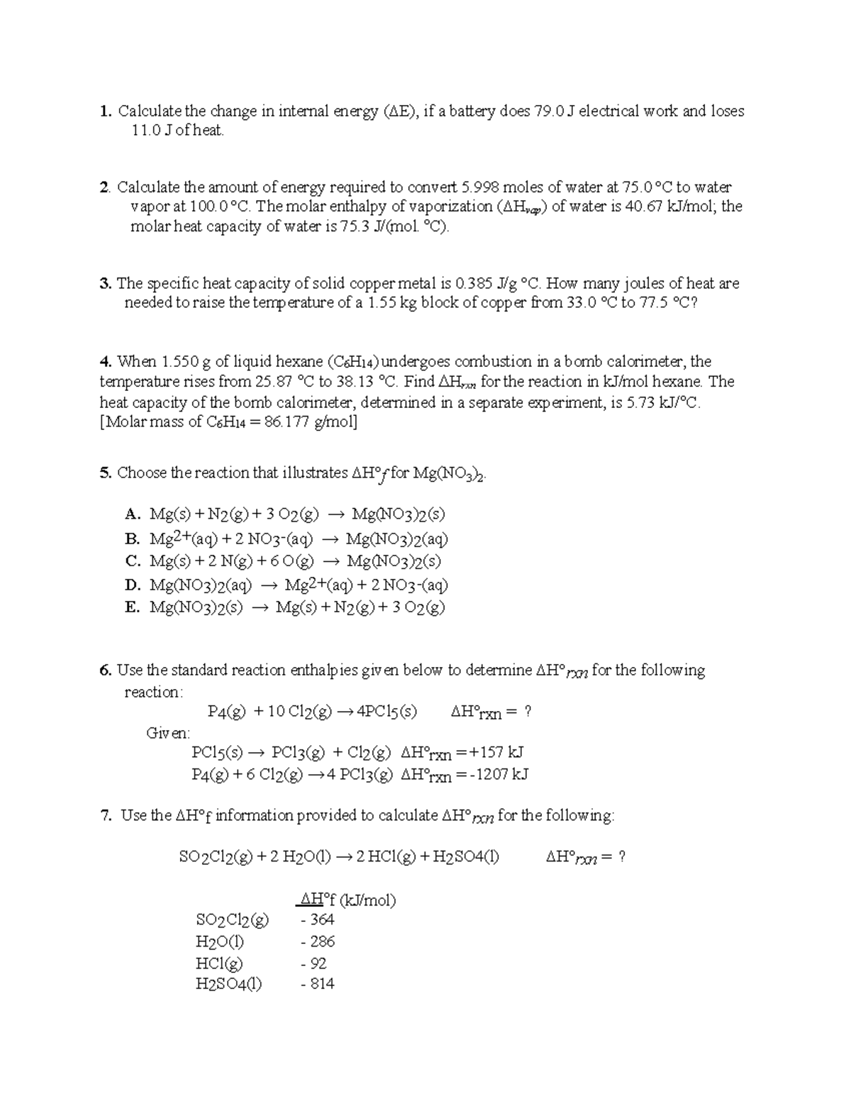 Tutorial 6-1: Class Notes on Thermodynamics and Energy Calculations ...