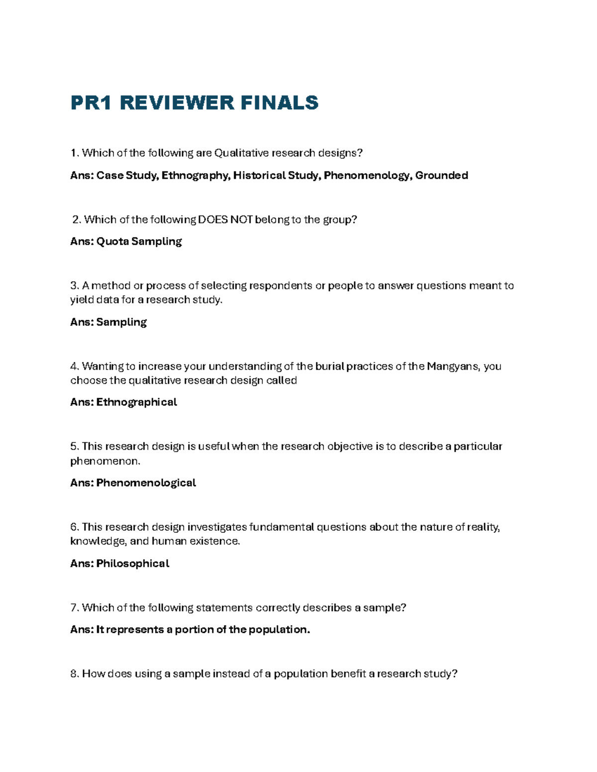 PR1 - Qualitative Research Designs & Data Analysis Reviewer - Studocu