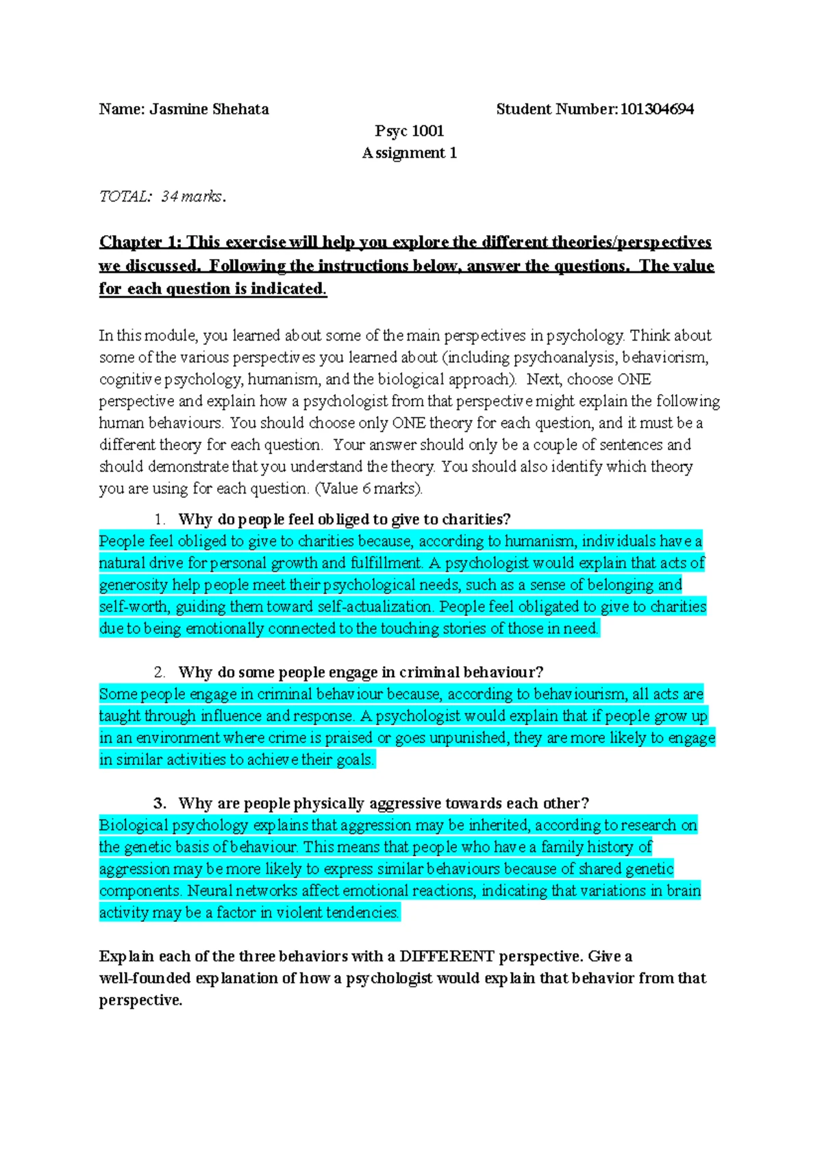 CHEM 301: Biochemistry Assignment 1 - Redox Reactions & DNA Repair ...