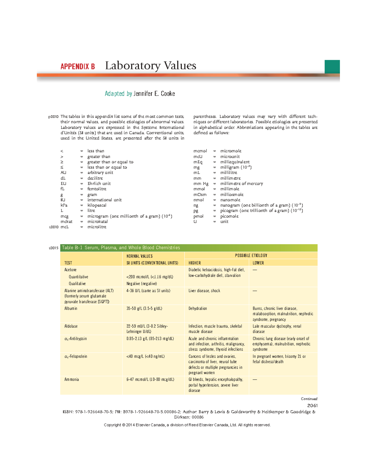 Common Lab Values: Appendix B for Internal Use Only - Studocu
