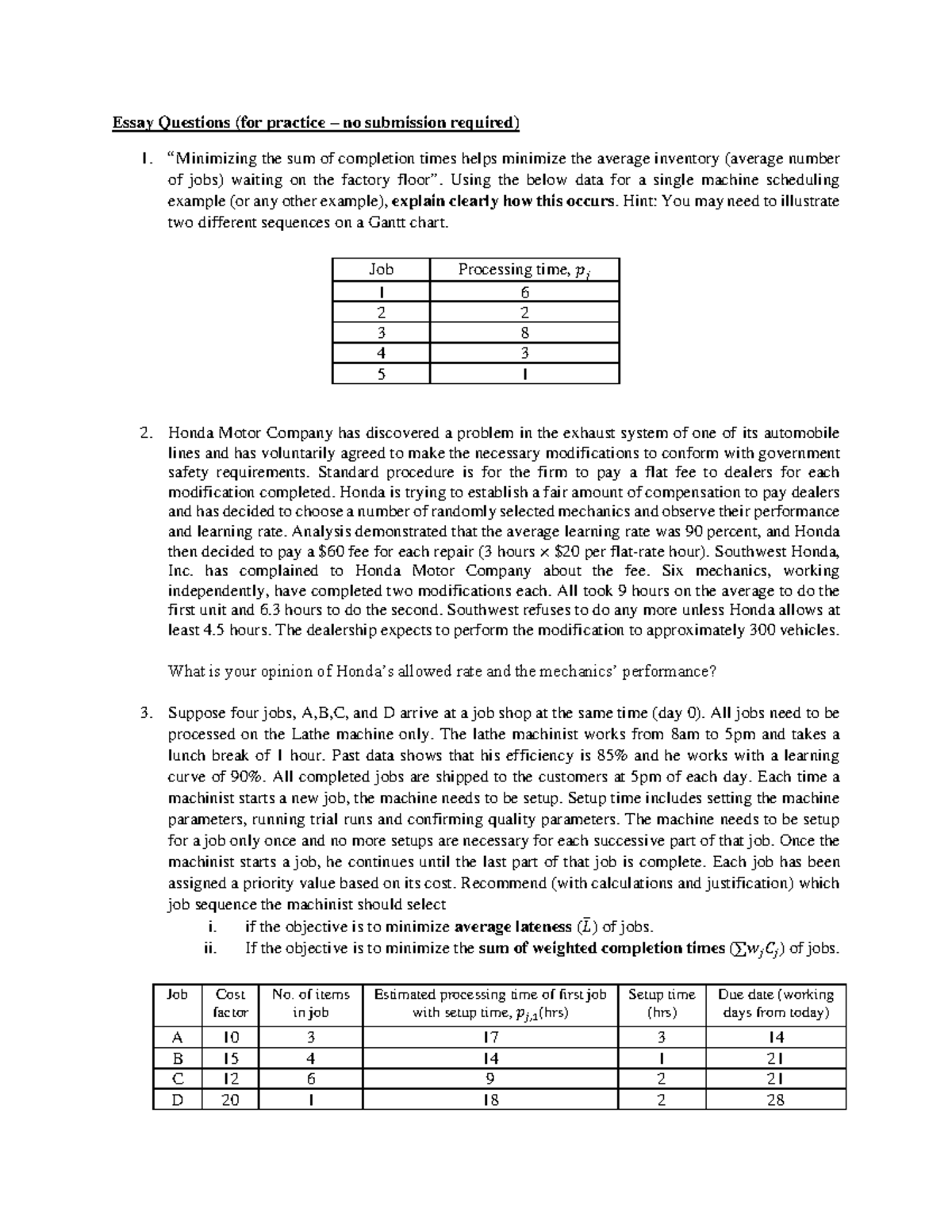 Additional Exercises and Practice Essay Questions 2023 - Studocu