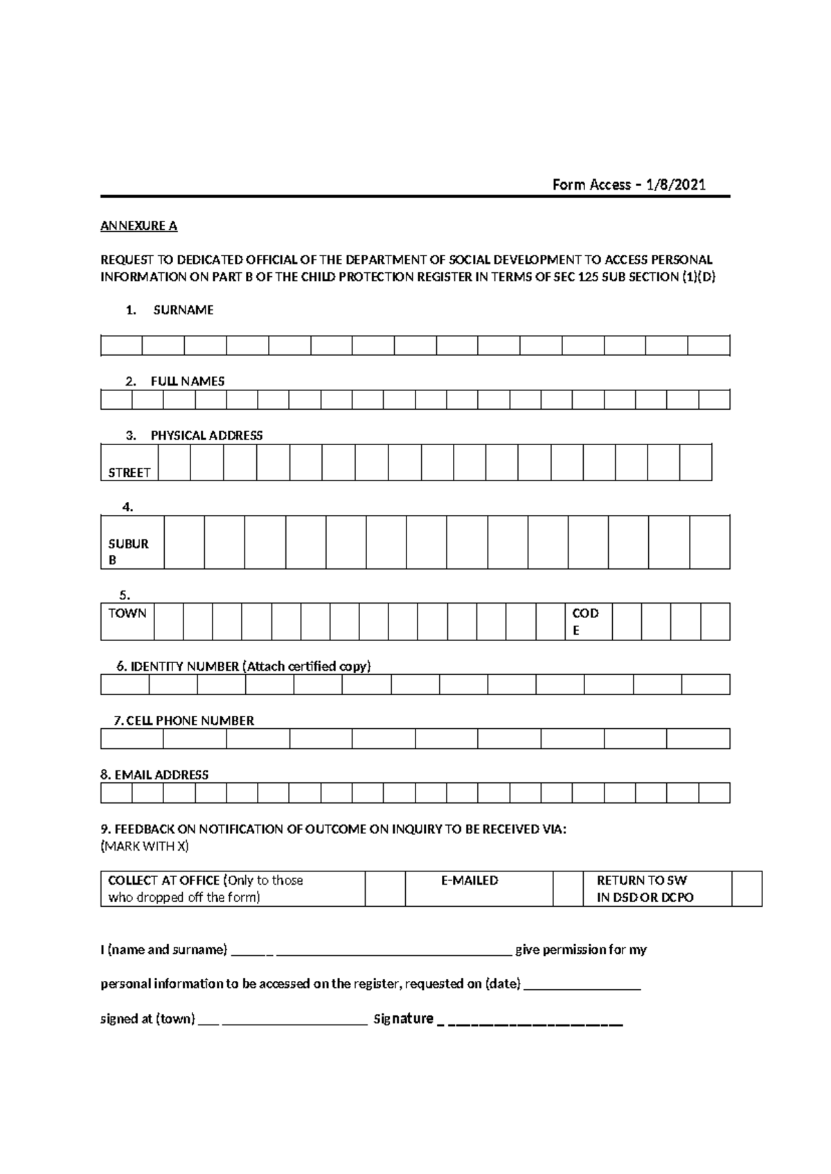 Form 30 Screening Request for Access to Child Protection Register - Studocu
