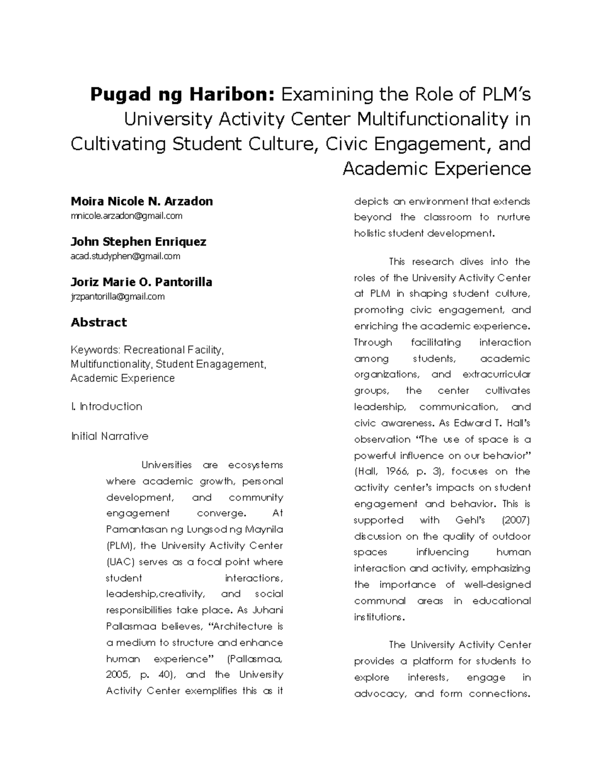 Pugad ng Haribon: The Multifunctionality of PLM's UAC in Student ...